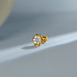 Petal Hex Flower Inspired Diamond And Gold Nose Pin For Women Online