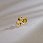 Trinity Bloom Three Petal Flower Inspired Nose Pin Gold With Diamond Women