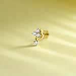 Curve Bud Flower Inspired Diamond And Gold Nose Pin Design For Women