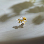 Crystal Spring Inverted Flower Inspired Diamond And Gold Nose Pin