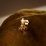 Stone Trio 18K Flower-Inspired Gold Stone Nose Pin For Women