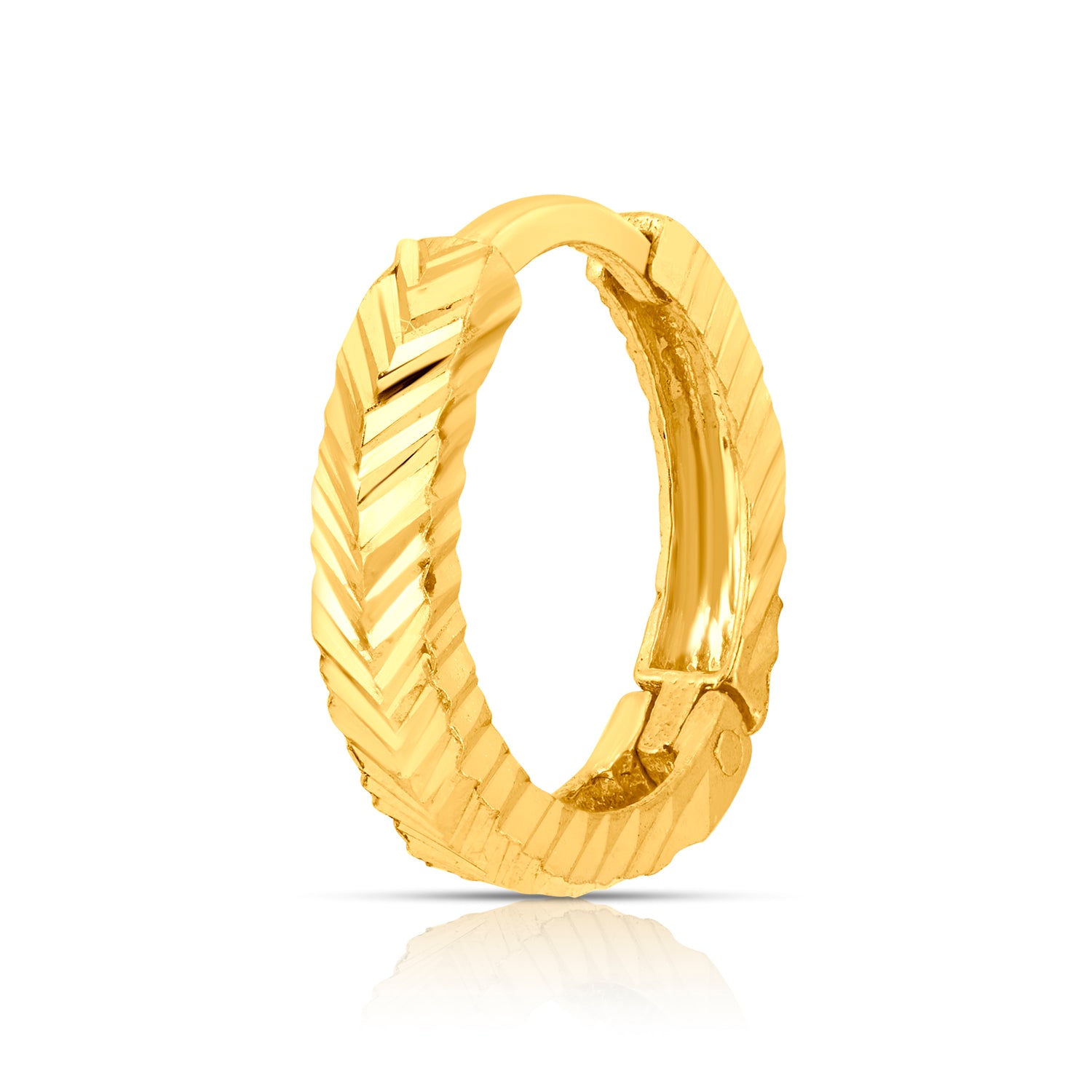 Enigma Weave gold nose pin in 18K gold with intricate woven texture design, perfect for long face shapes