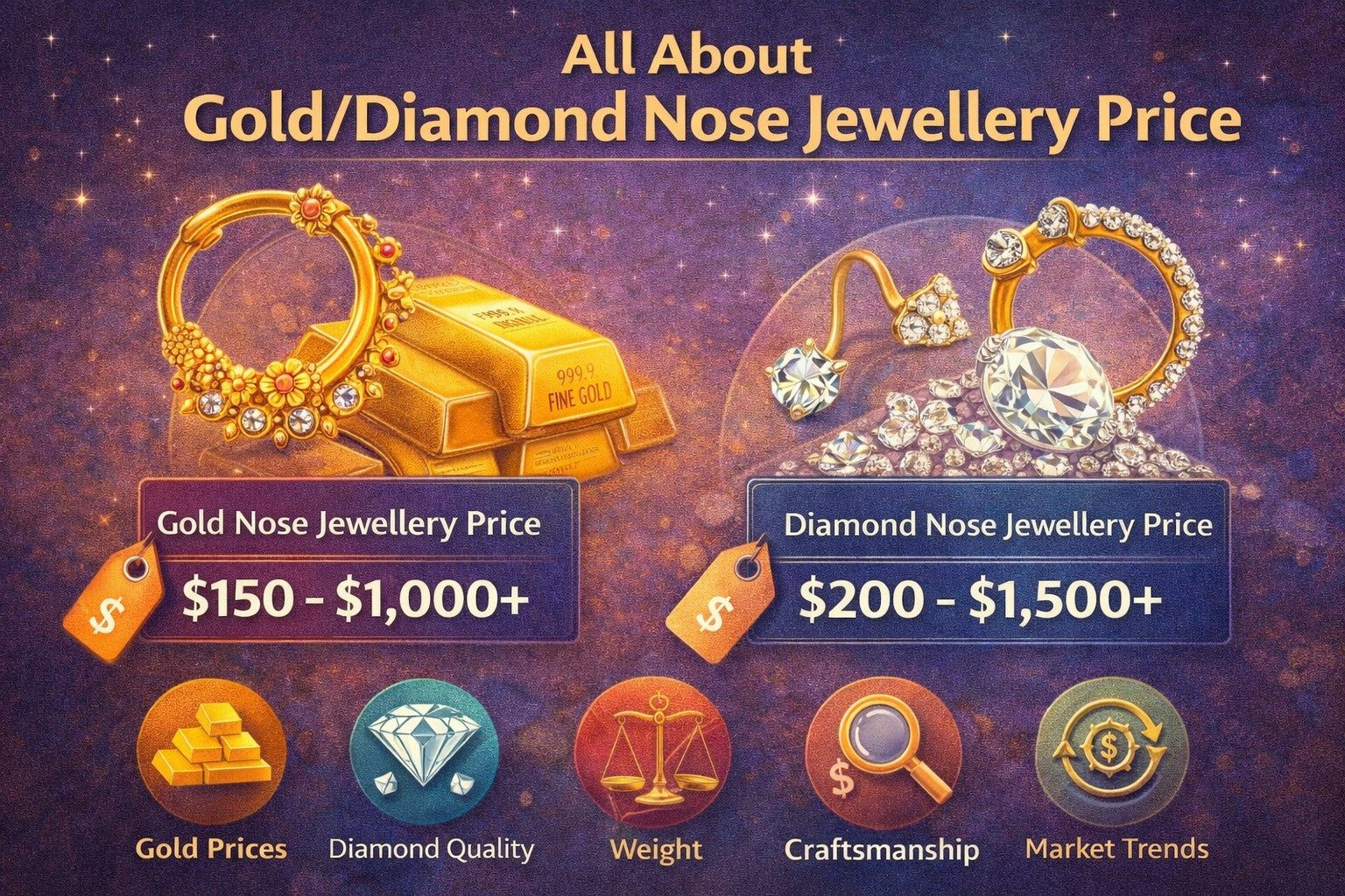 All about gold/diamond nose jewellery price