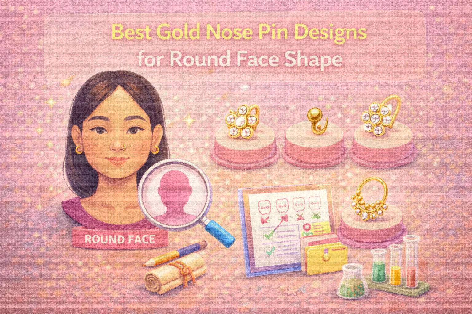 Image shown is Best Gold Nose Pin Designs for Round Face Shape