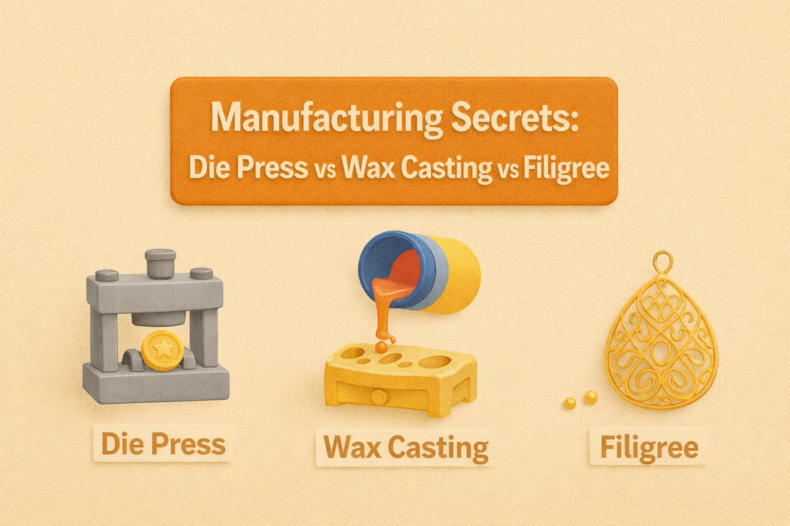 Image shown is Manufacturing Secrets: Die Press vs Wax Casting vs Filigree