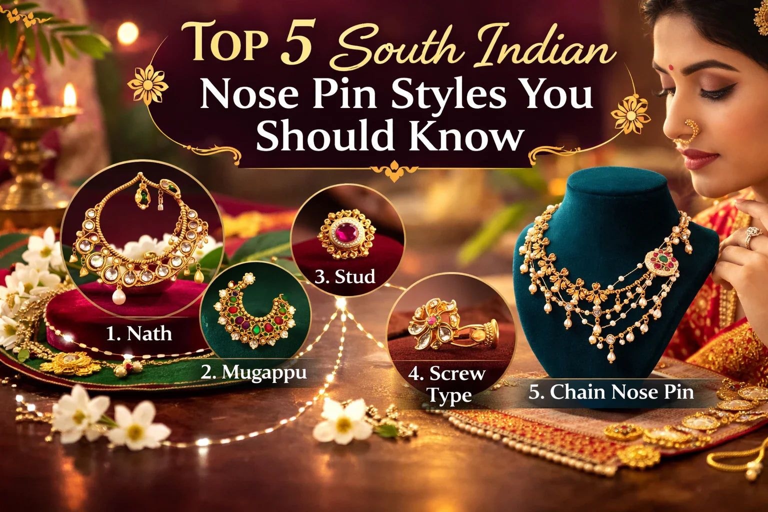 Image Shown That Top 5 South Indian Nose Pin Styles You Should Know