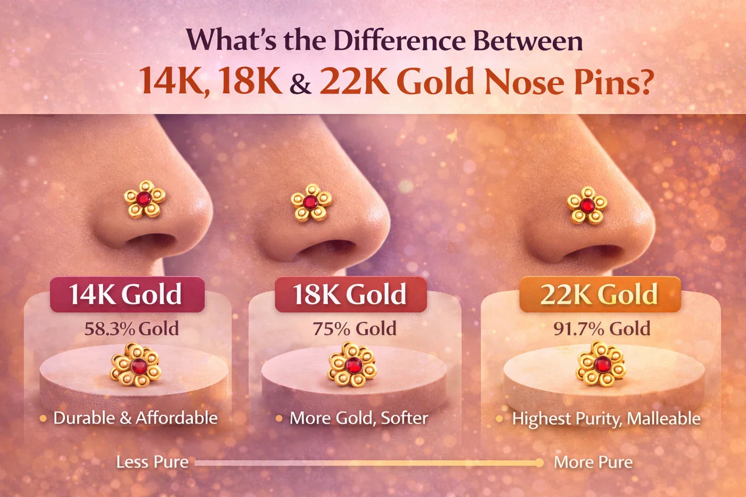 What’s the Difference Between 14K, 18K & 22K Gold Nose Pins?