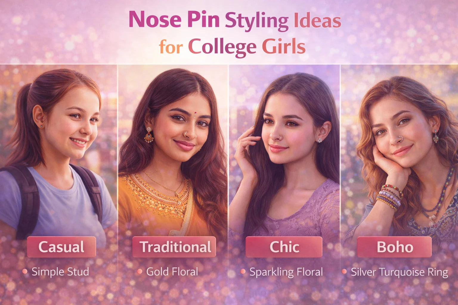 Image Shown Nose Pin Styling Ideas for College Girls