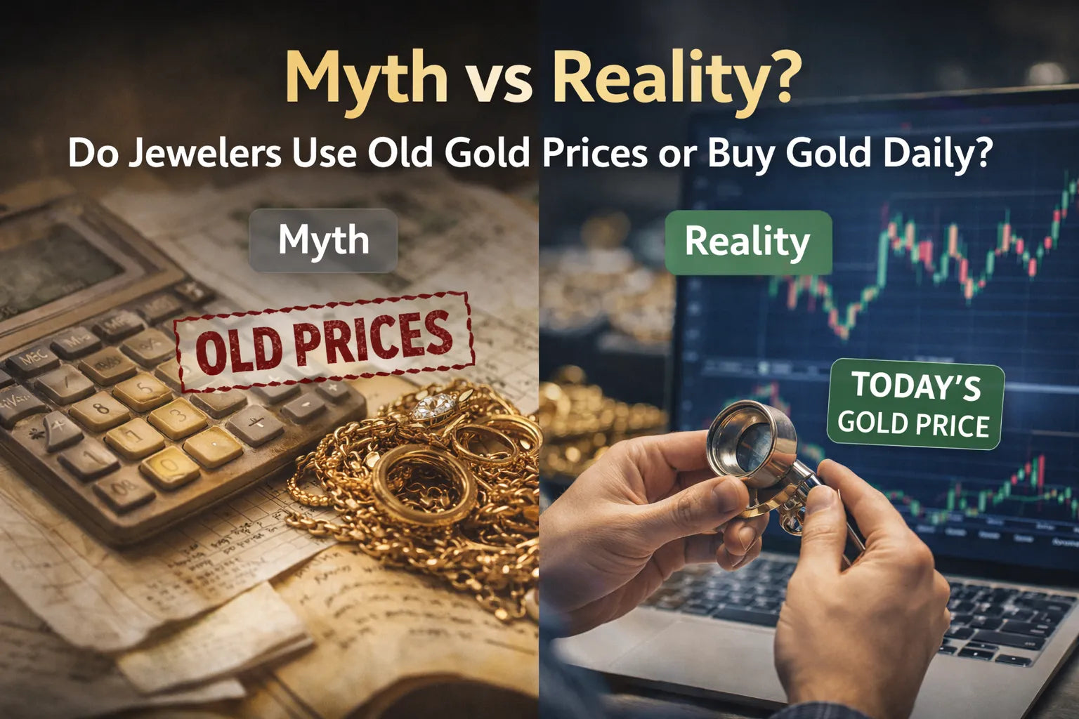 Image shown Myth vs Reality? Do Jewelers Use Old Gold Prices or Buy Gold Daily?