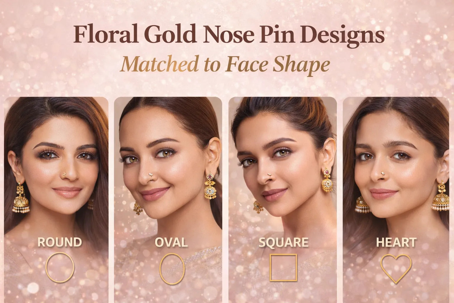 Image shown Floral Gold Nose Pin Designs Matched to Face Shape