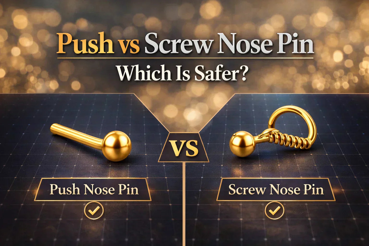 Image shown-Push vs Screw Nose Pins – Which Is Safer?