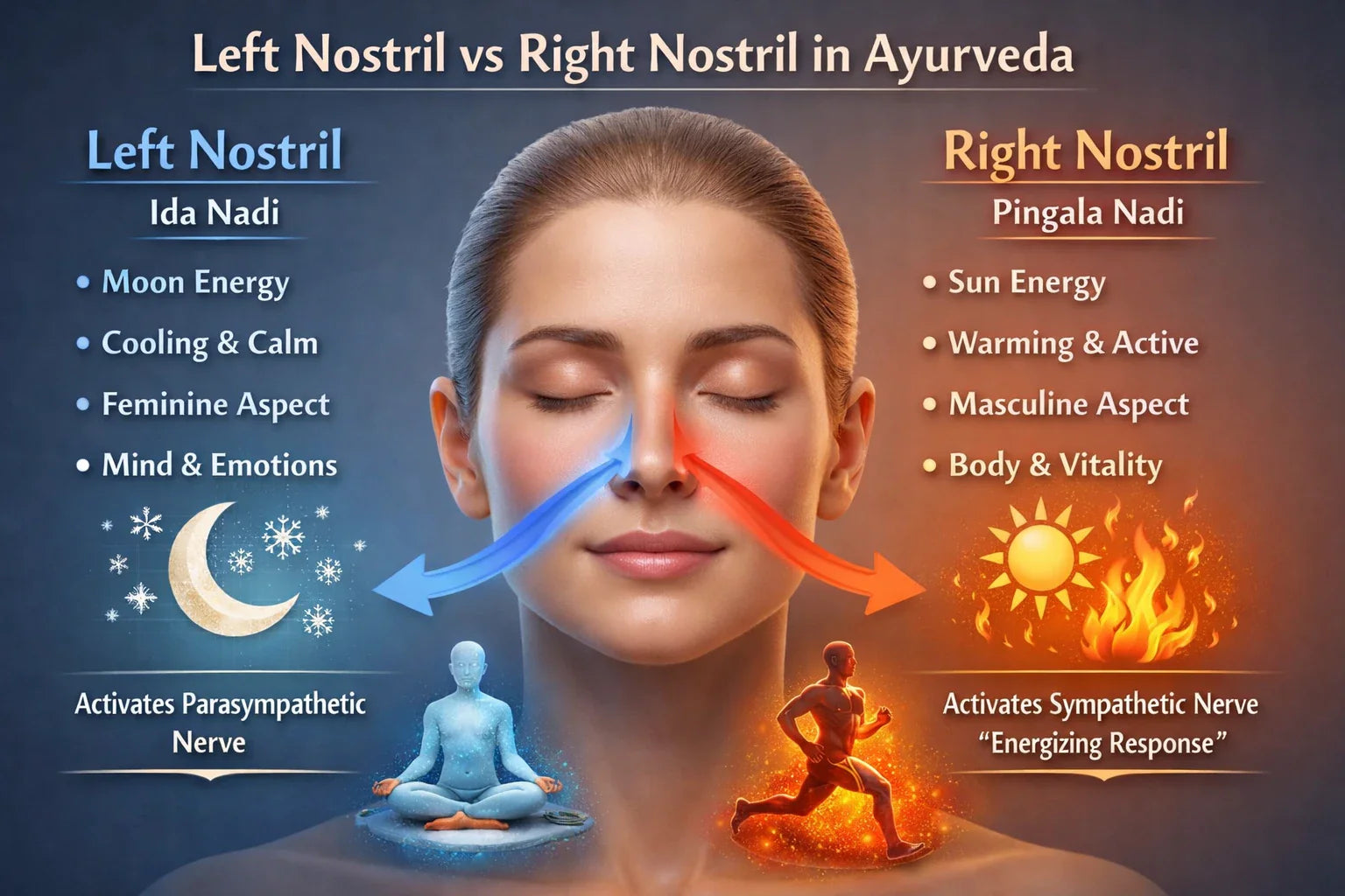 Image shown Left nostril vs right according to Ayurveda
