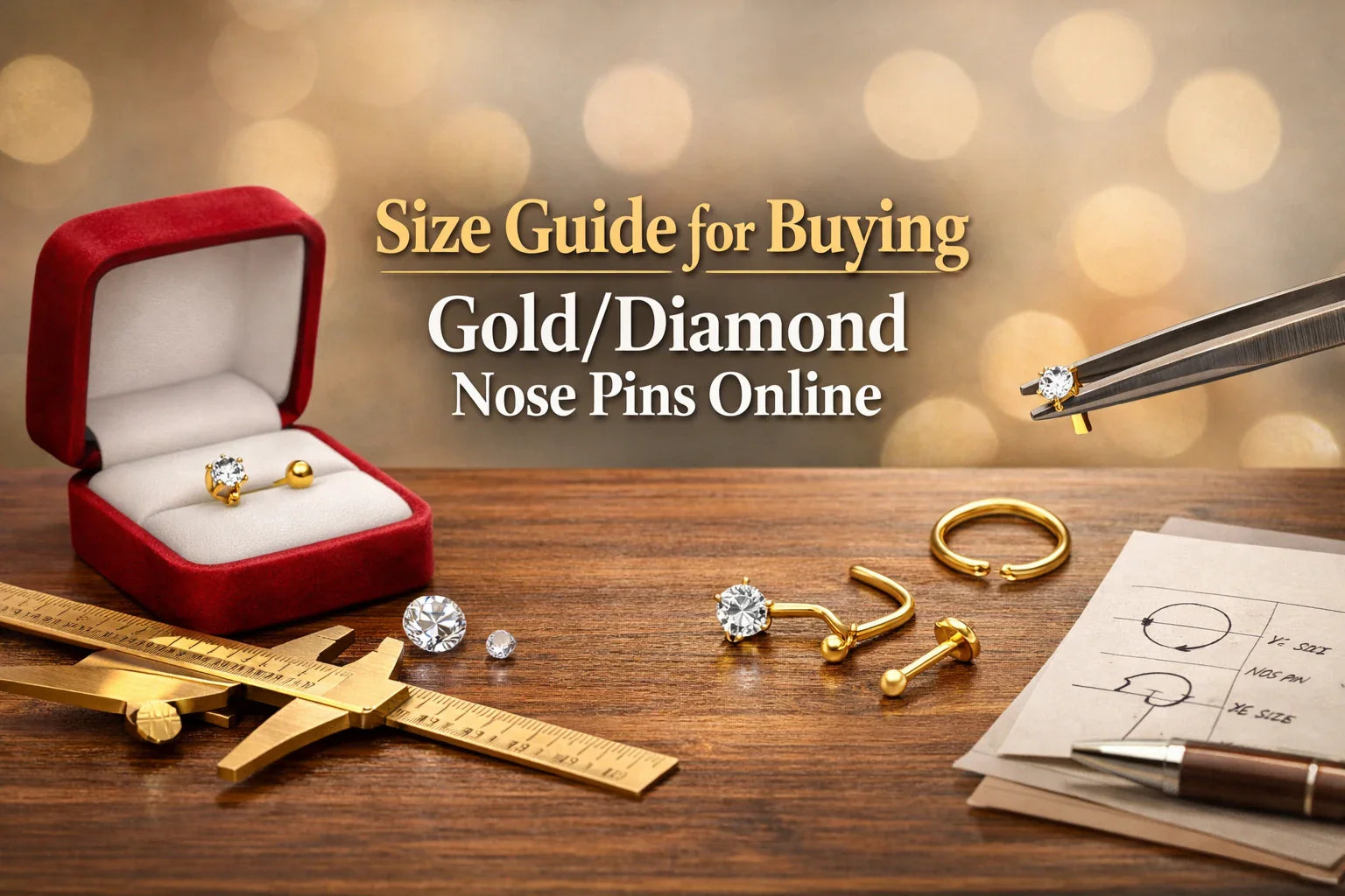 Image shown Size Guide for Buying Gold and Diamond Nose Pins Online