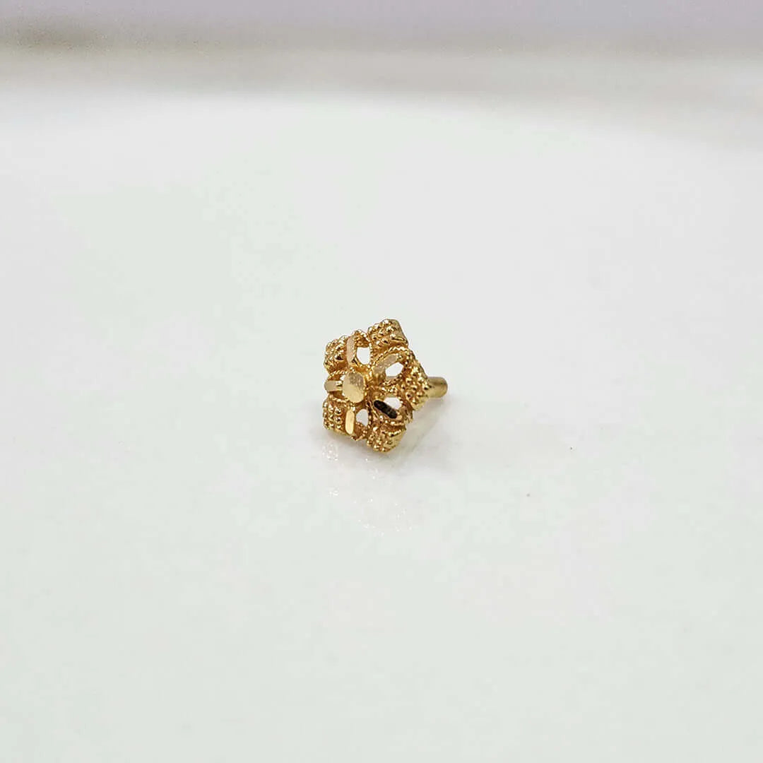 Ornate Hexa Gold Nose Pin – Simple 18K Nose Pin Gold Design for Women