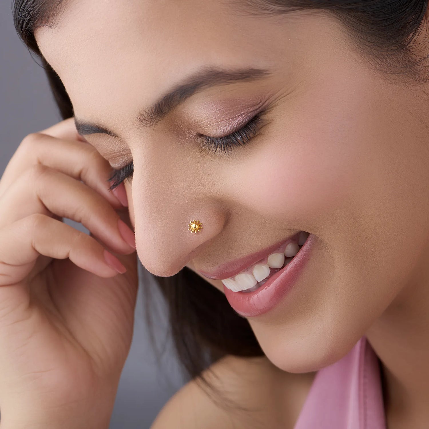 Arrow burst Dome Gold Nose Pin Simple 18K Nose Pin Gold Design for Women