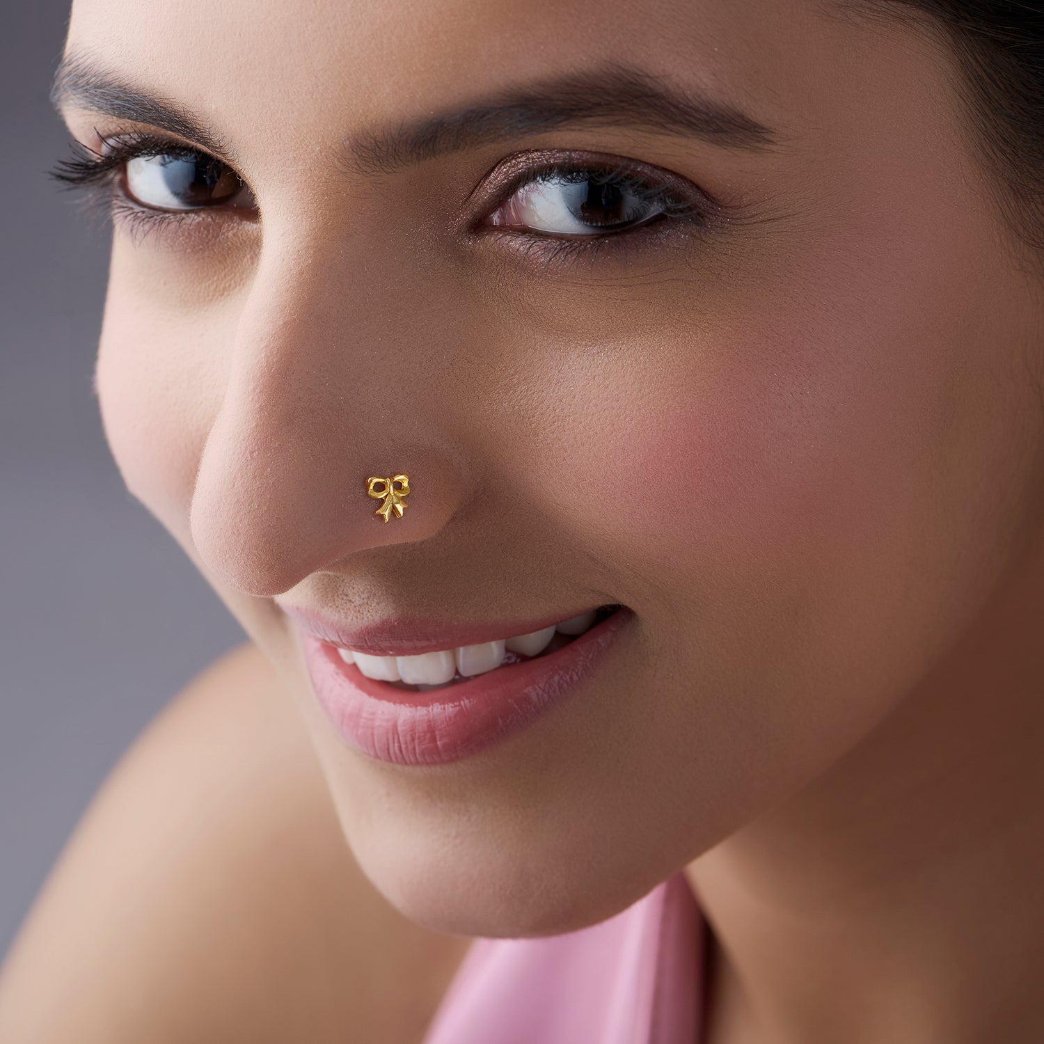 Ribbon Grace Gold Nose Pin - Simple 18K Nose Pin Gold Design for Women