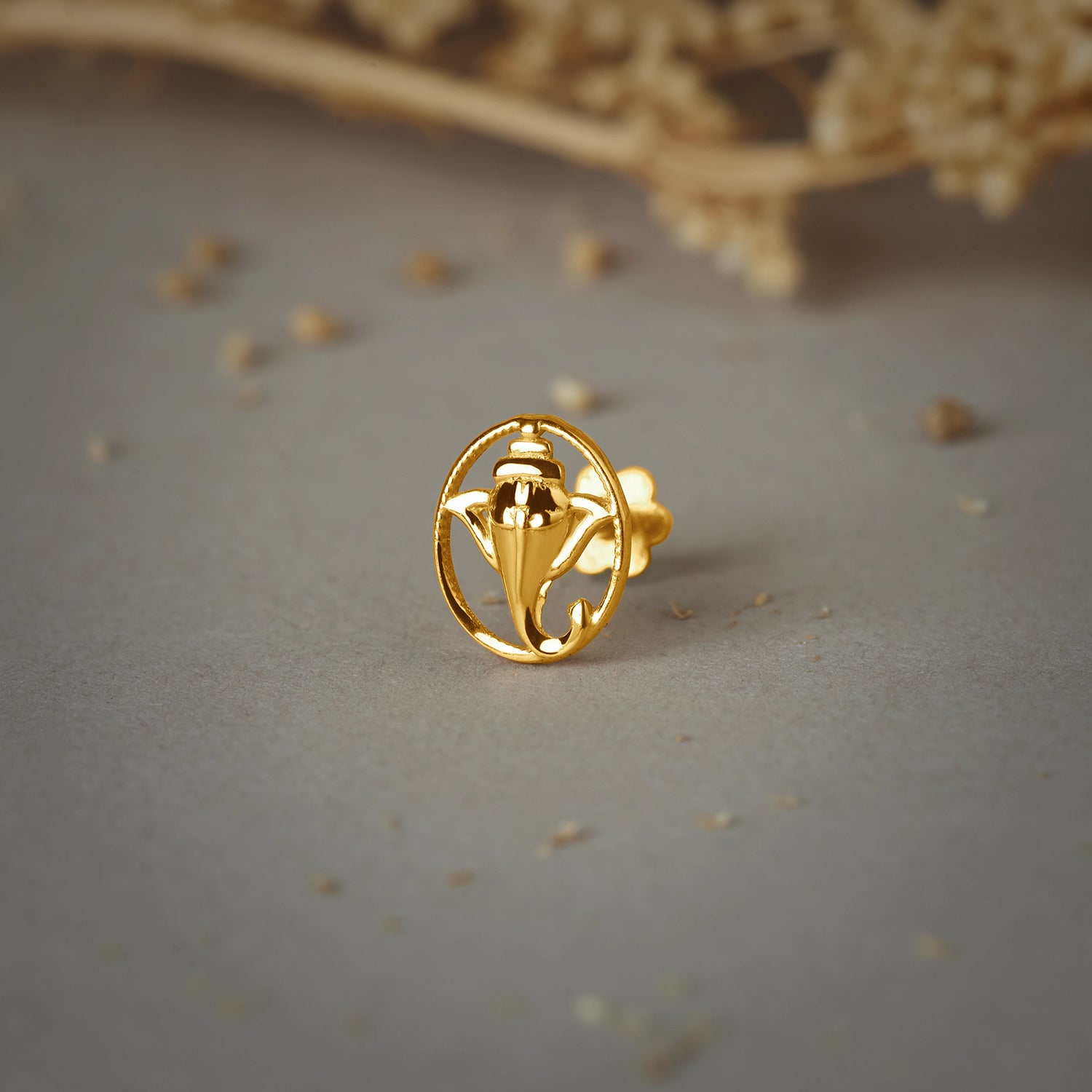 Divine Trunk 18K Ganeshji-Inspired Nose Pin Designs in Gold For Female