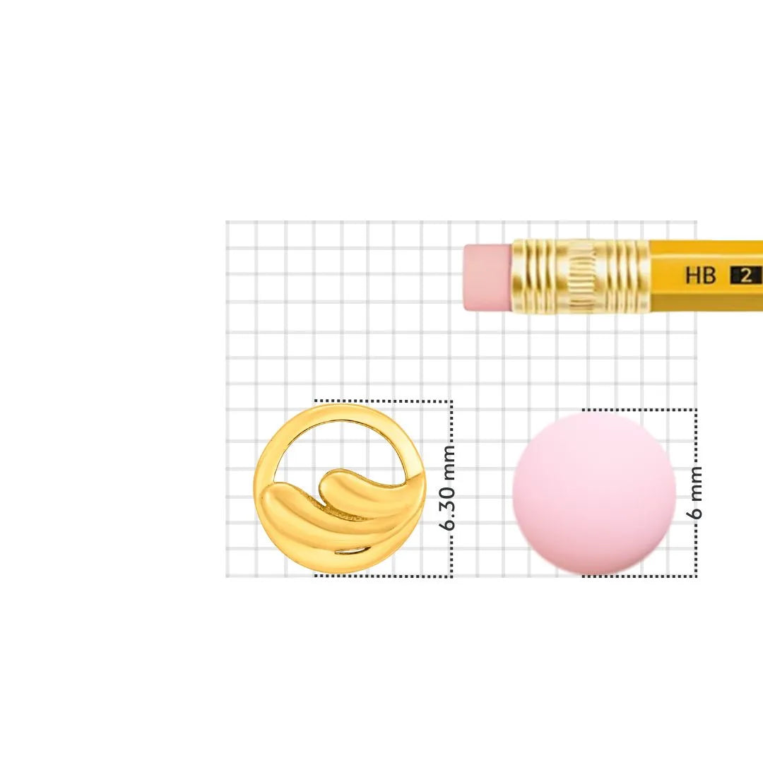 Gold nose pin displayed beside pencil for size comparison highlighting compact handcrafted detailing