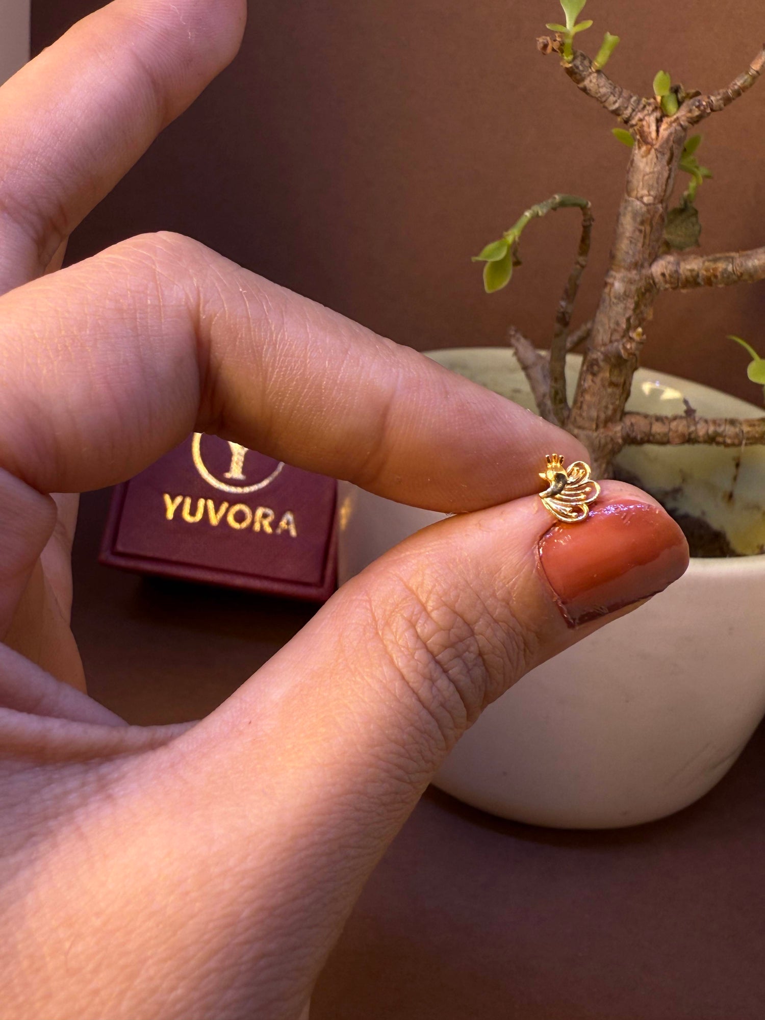 Peacock Majesty Gold Nose Pin – Simple 18K Nose Pin Gold Design for Women