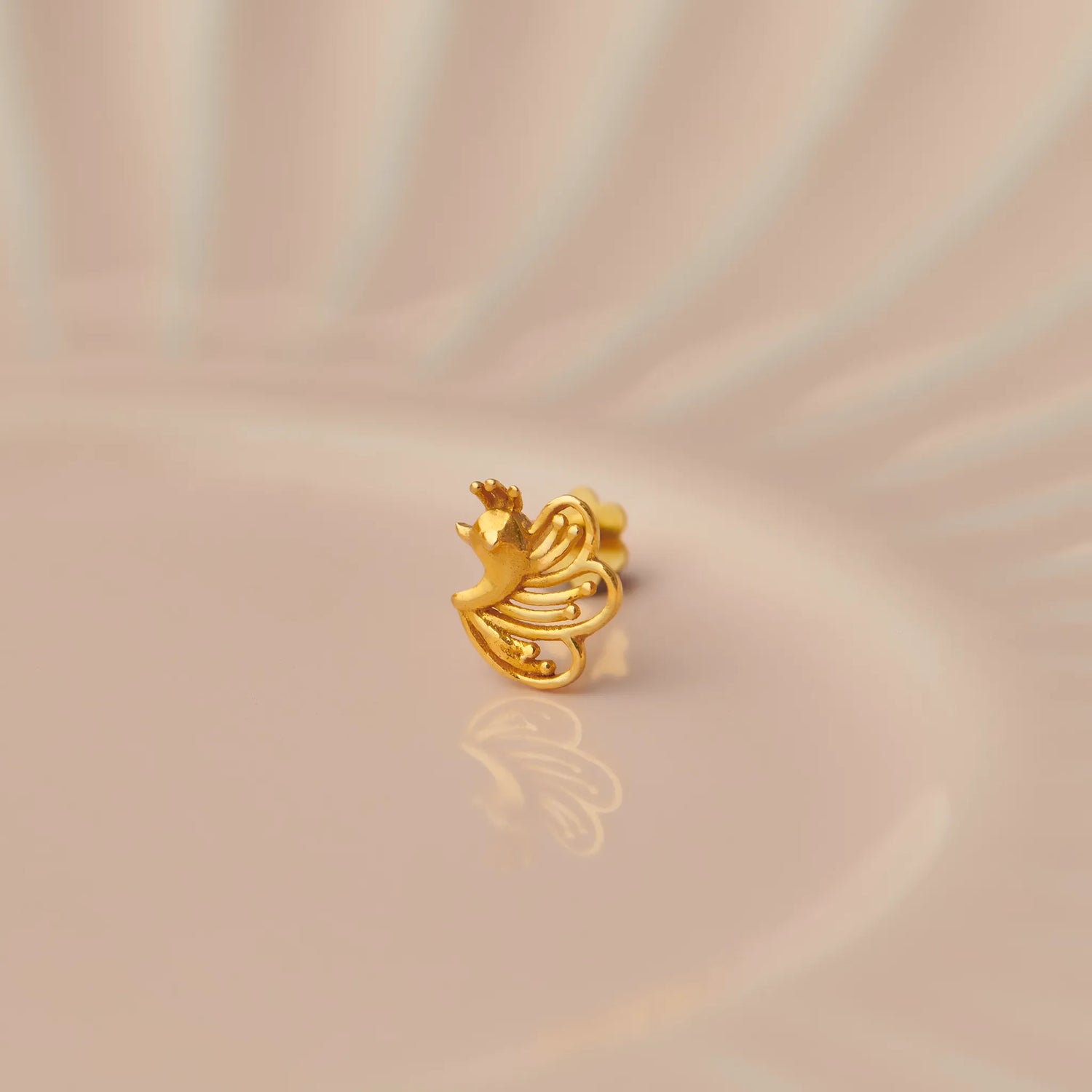 Peacock Majesty Gold Nose Pin – Simple 18K Nose Pin Gold Design for Women