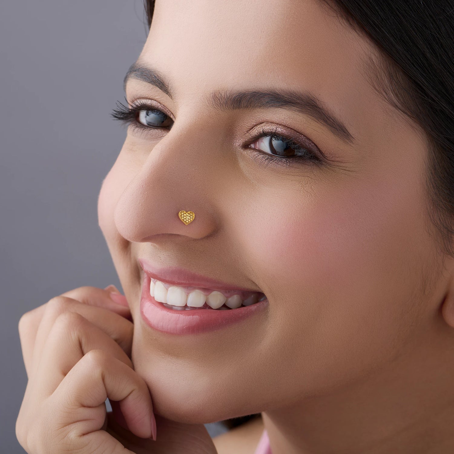 Heart Embrace Gold Nose Pin – Simple 18K Nose Pin Gold Design for Women