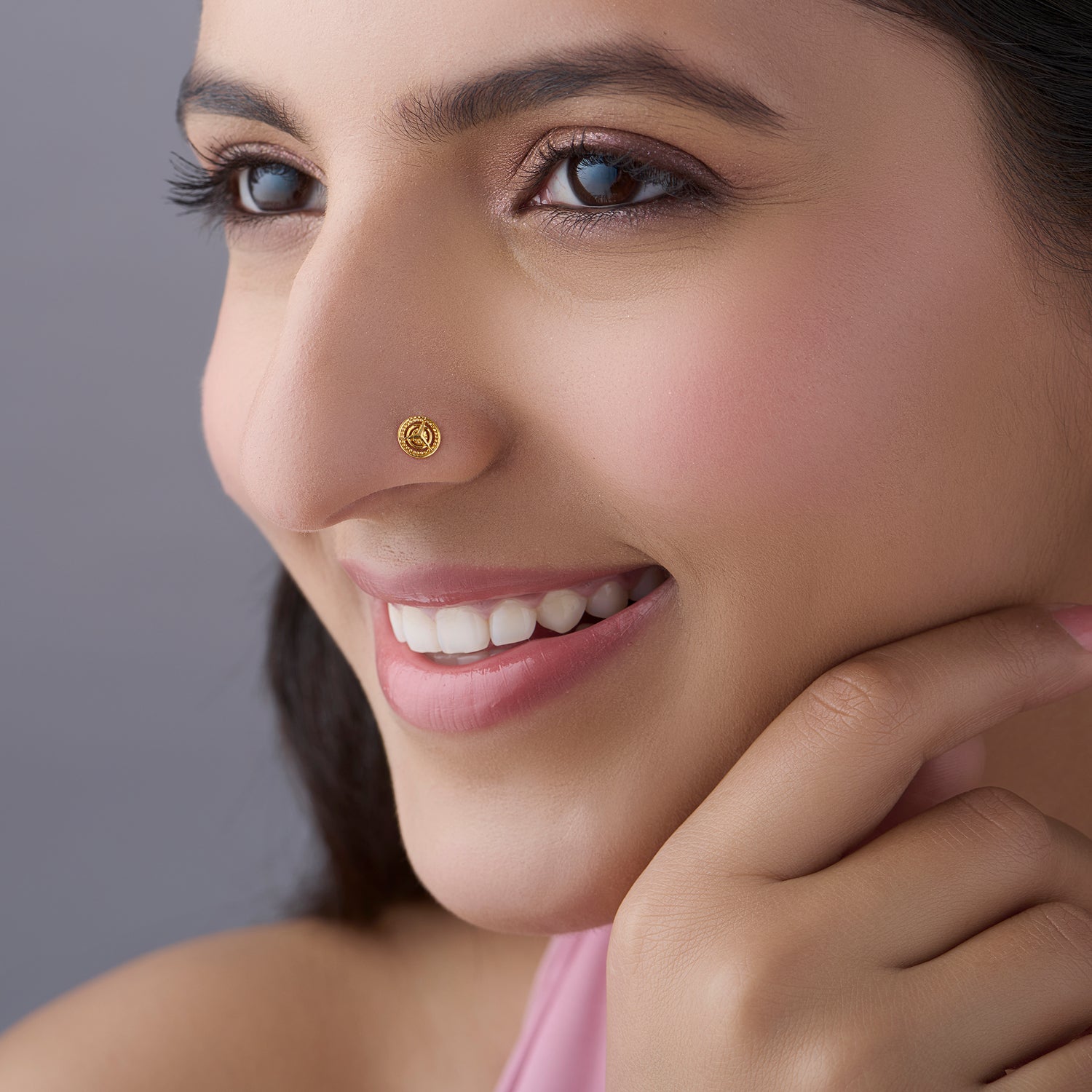 Trinity Orbit Gold Nose Pin ??Simple 18K Nose Pin Gold Design for Women