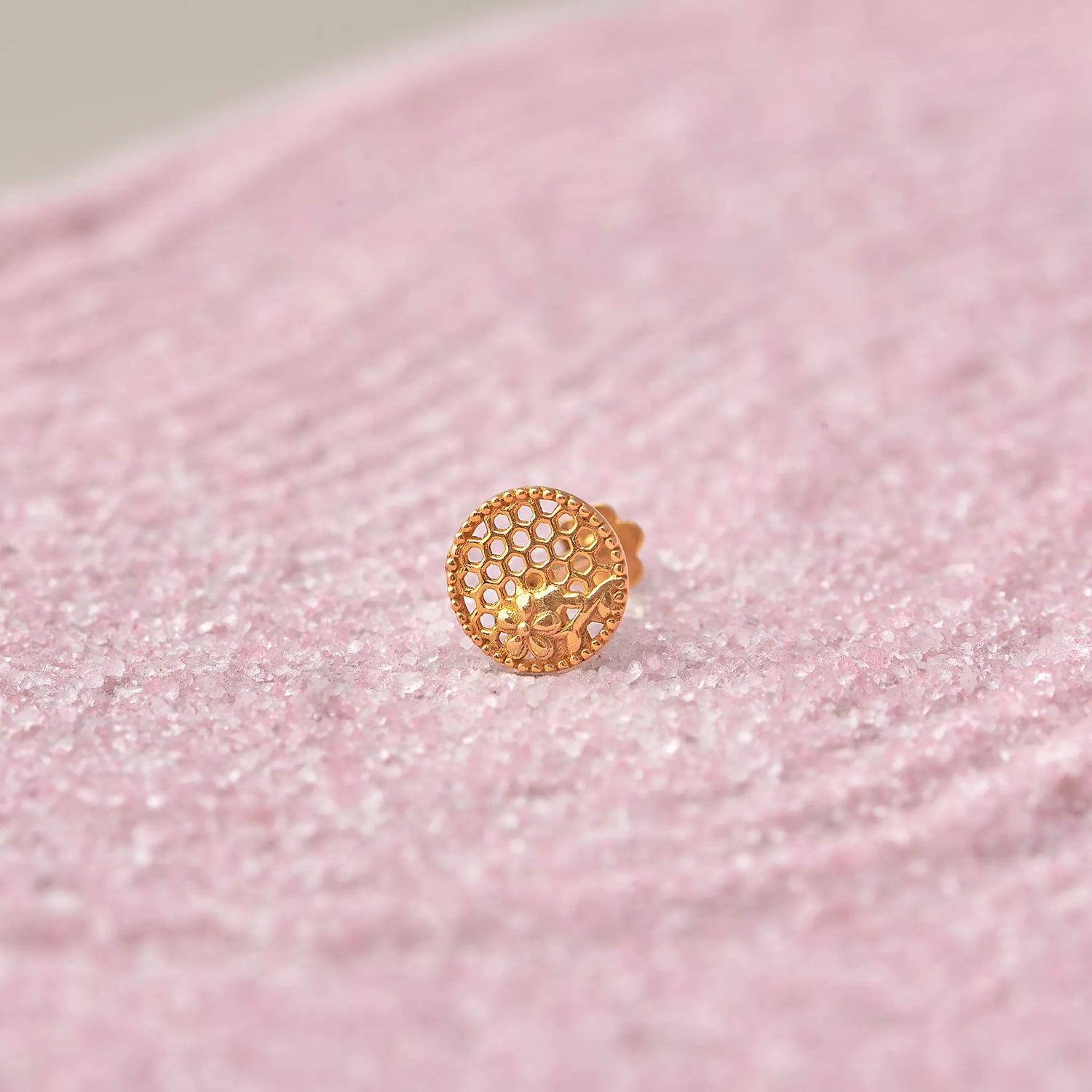 Honeycomb Blossom Gold Nose Pin – Simple 18K Nose Pin Gold Design for Women
