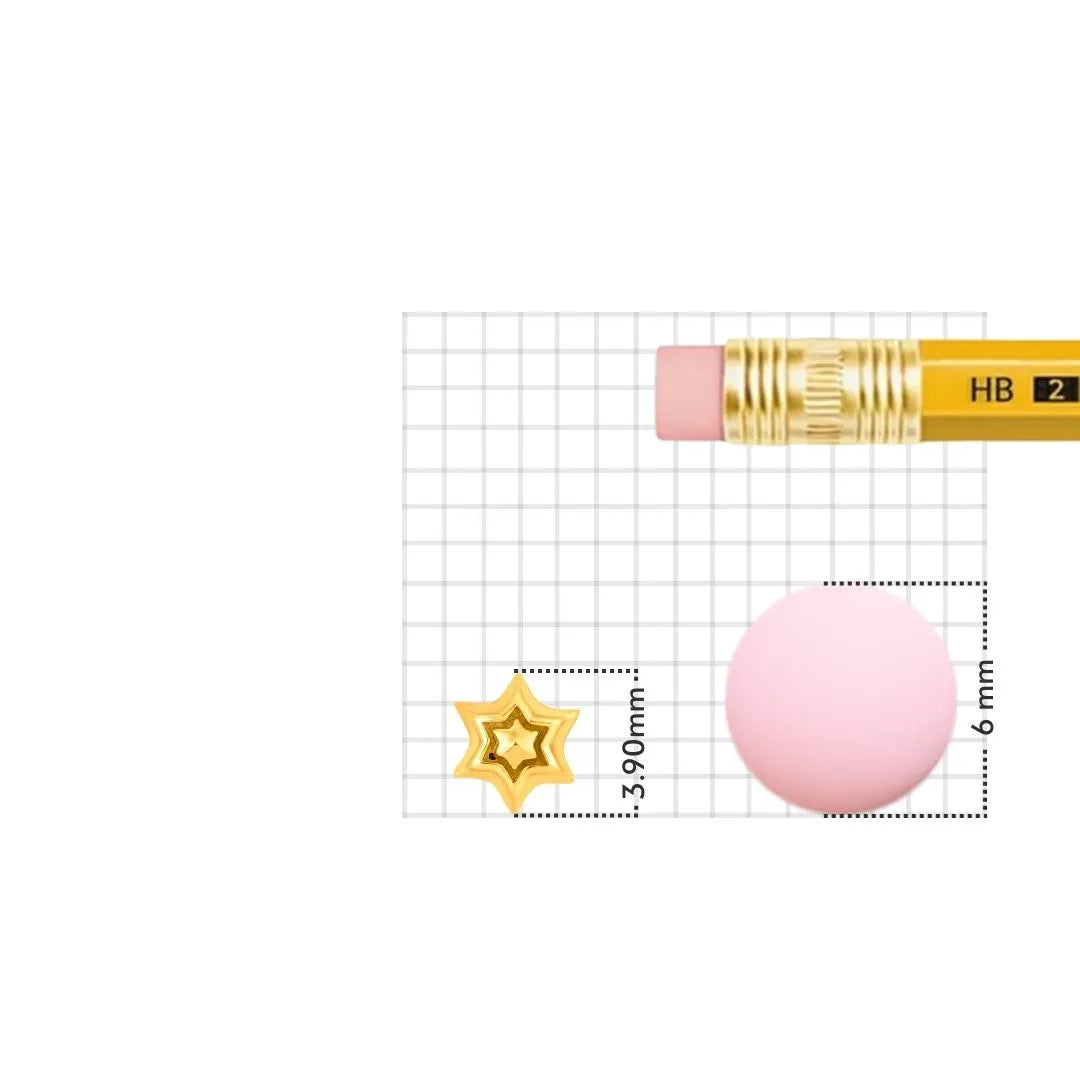 Simple gold nose pin design with size reference and scale view