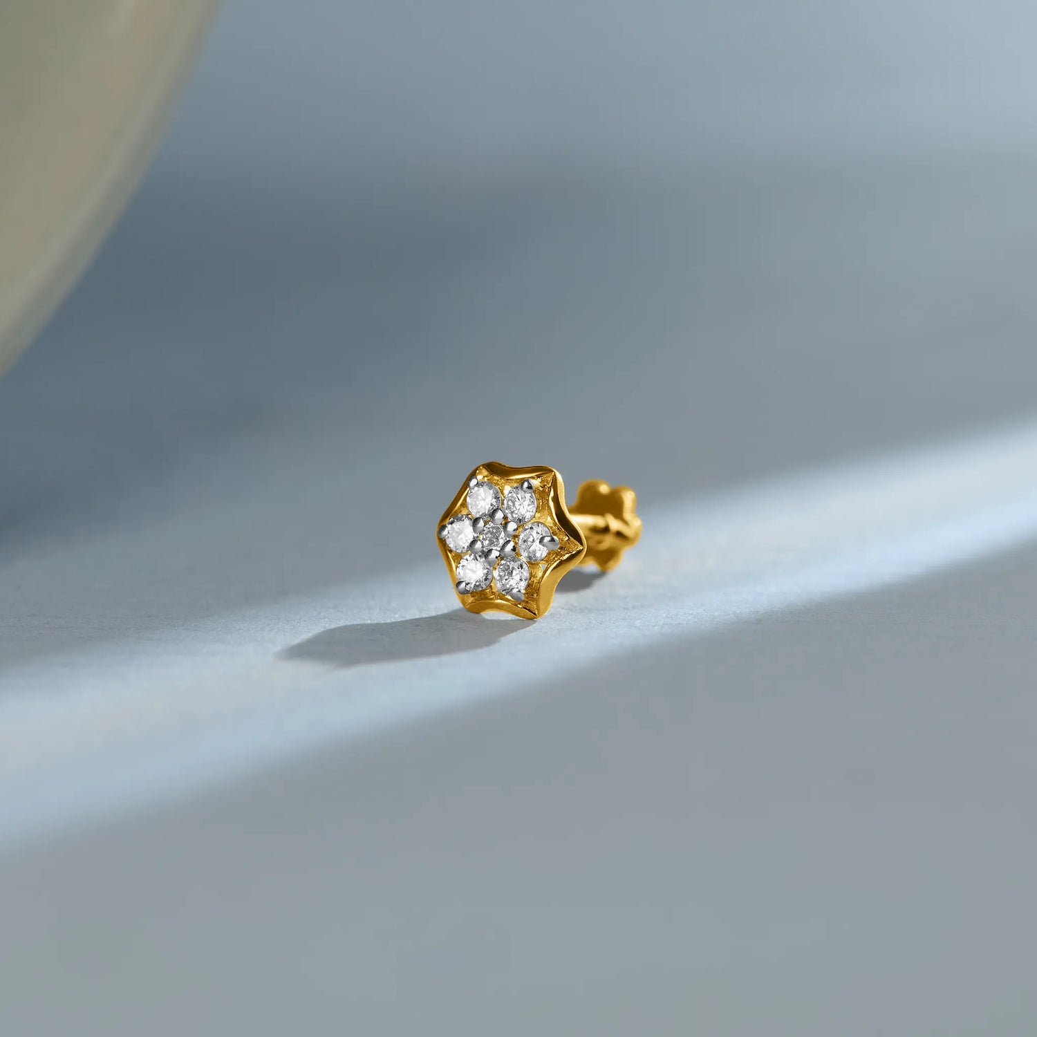 Petal Hex Flower Inspired Diamond And Gold Nose Pin For Women Online