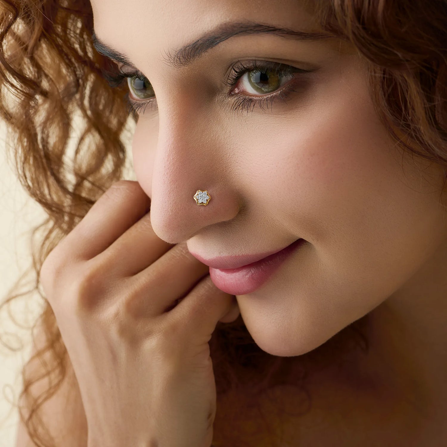 Petal Hex Flower Inspired Diamond And Gold Nose Pin For Women Online