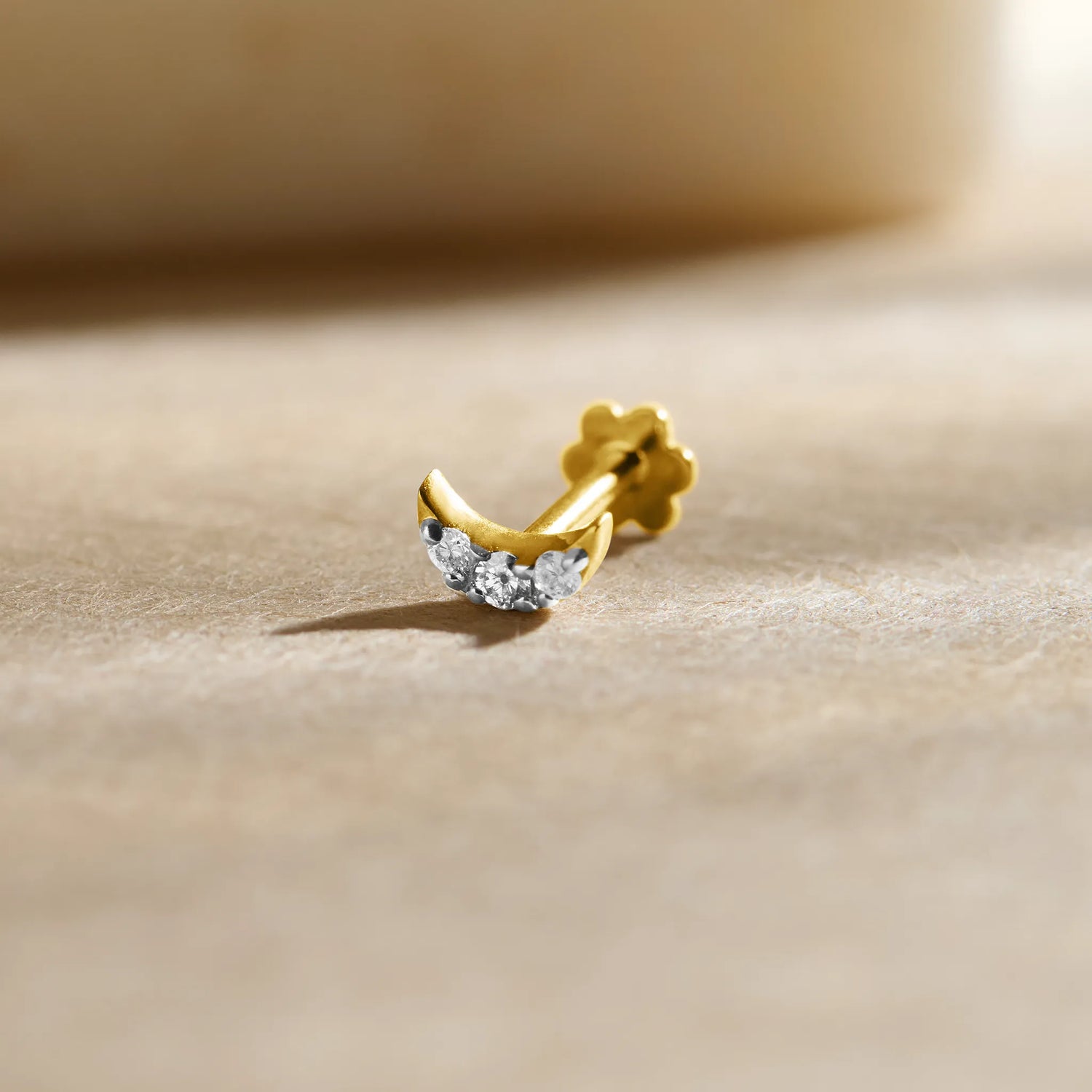 Lunar Crest Half Moon Inspired Gold Nose Pin With Diamond For Women