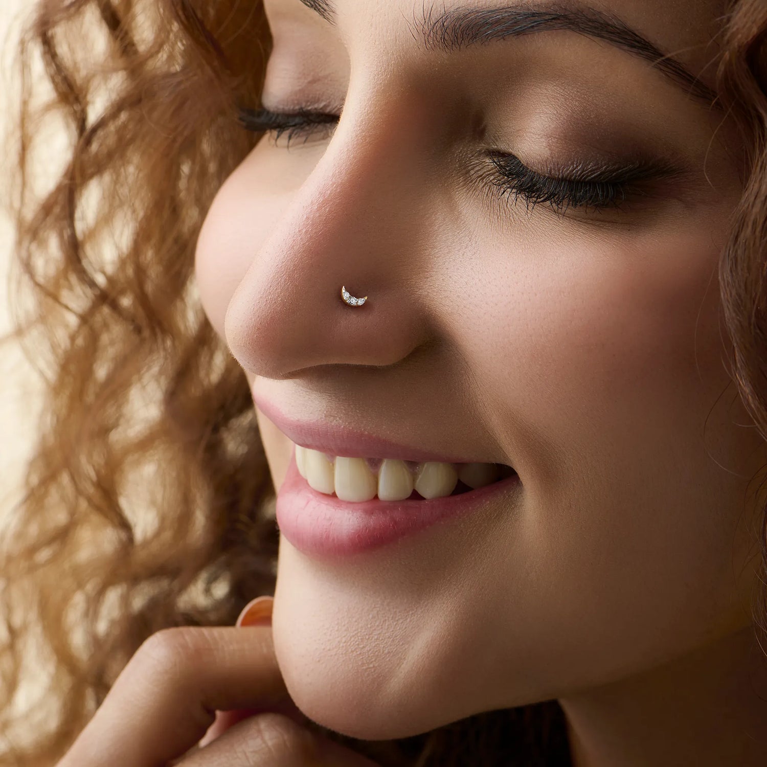 Half Moon Nose Pin Gold With Diamond For Women Online