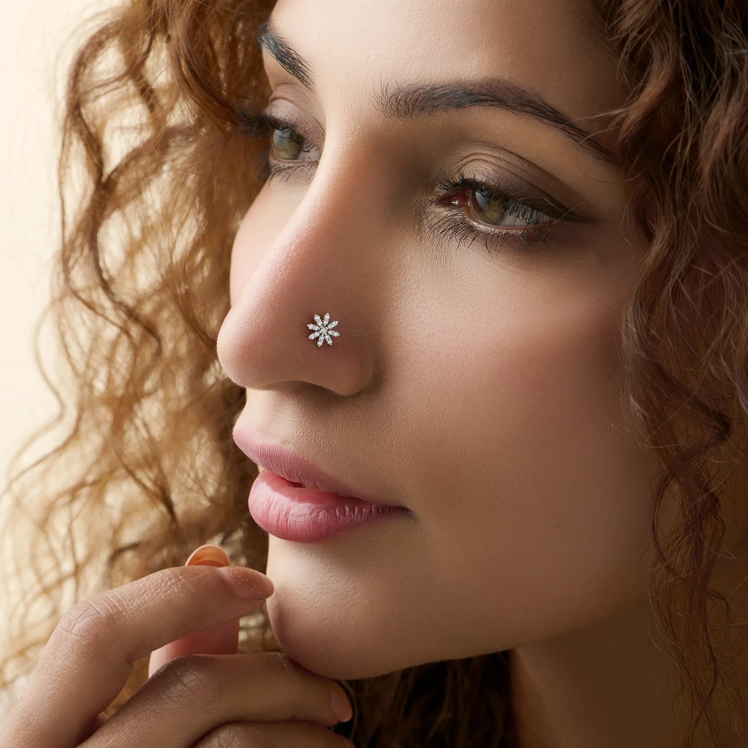 Twilight Petal Gold Nose Pin With Diamond For Females