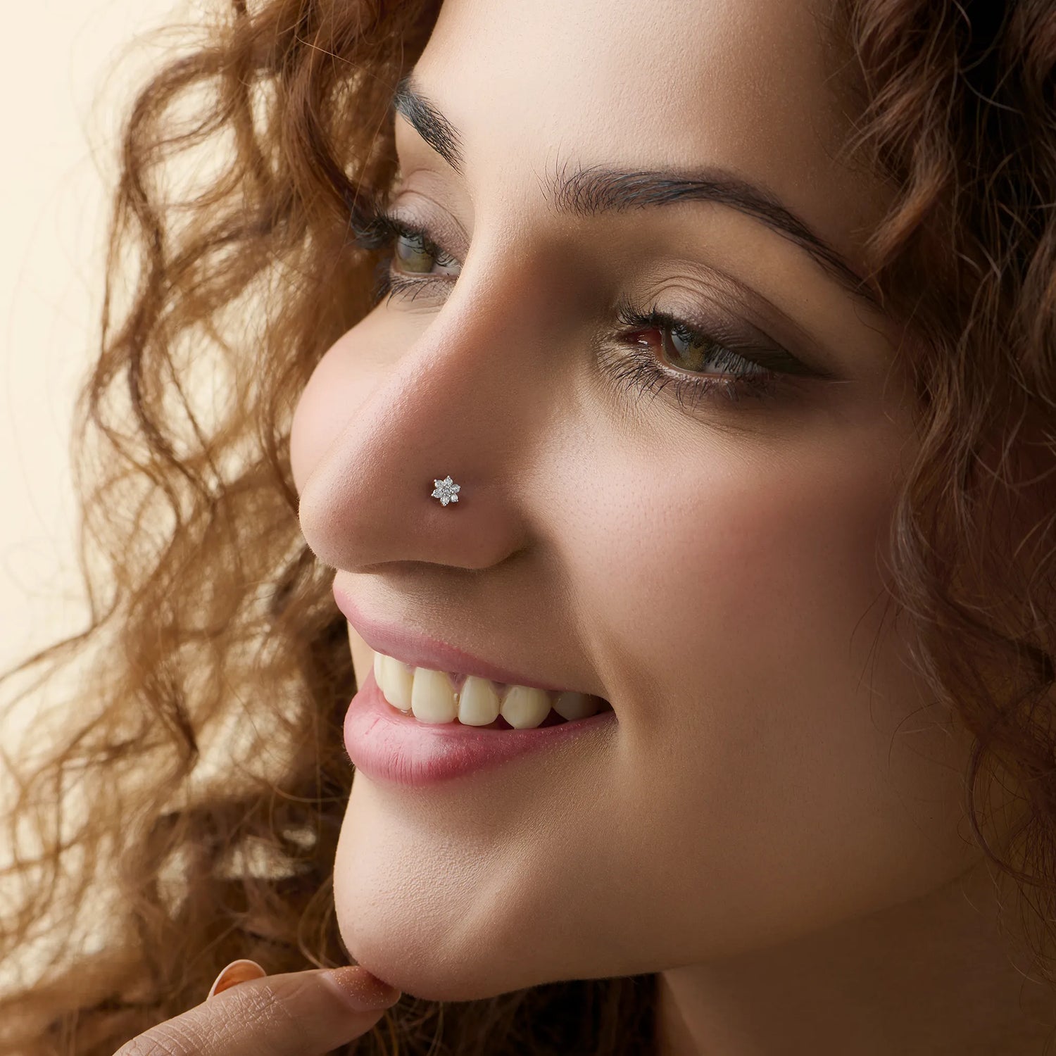 Blush Aura 6 Petal Flower Gold Diamond Nose Pin for Women