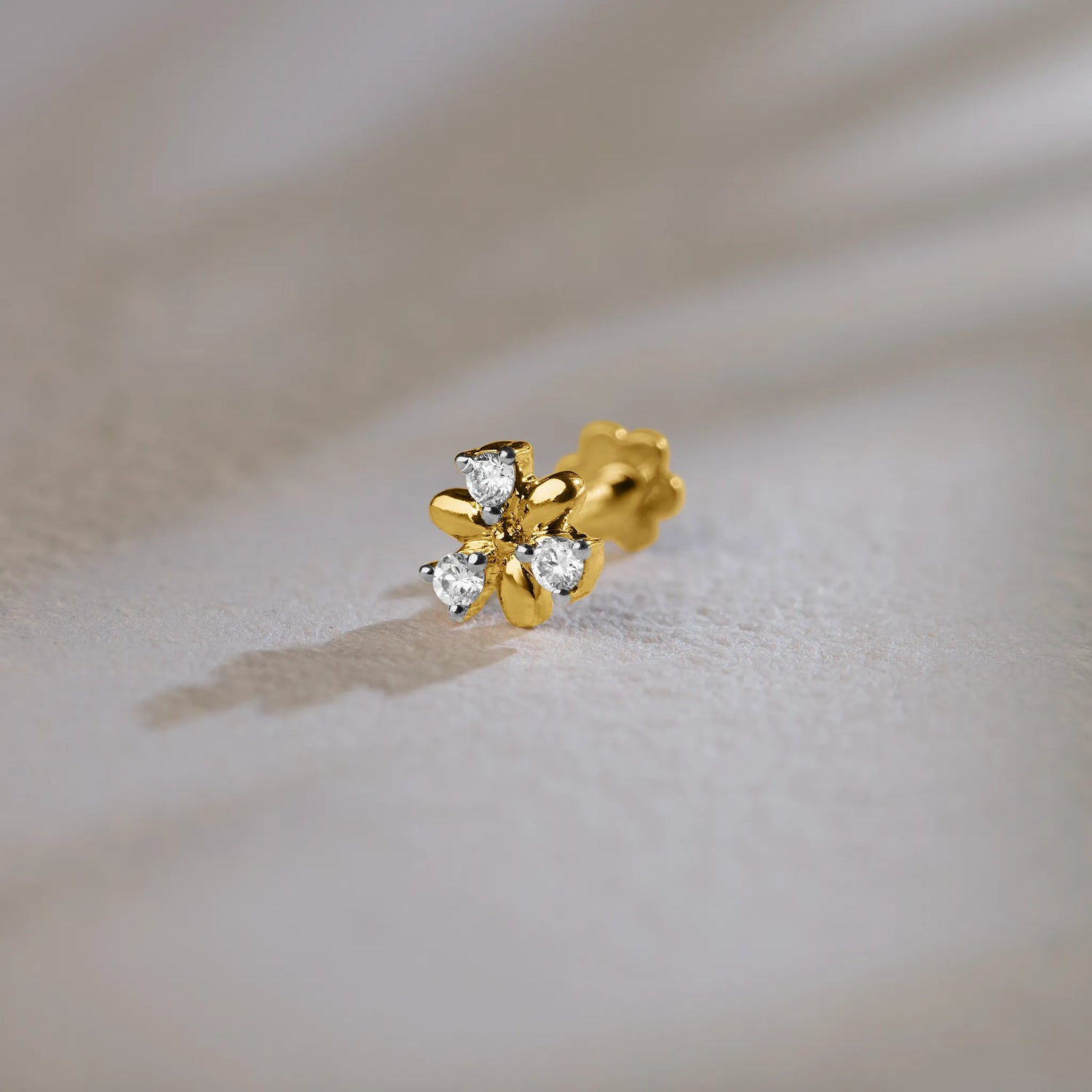Petal Trio Small Flower Inspired Diamond Nose Pin Gold Design For Women Online