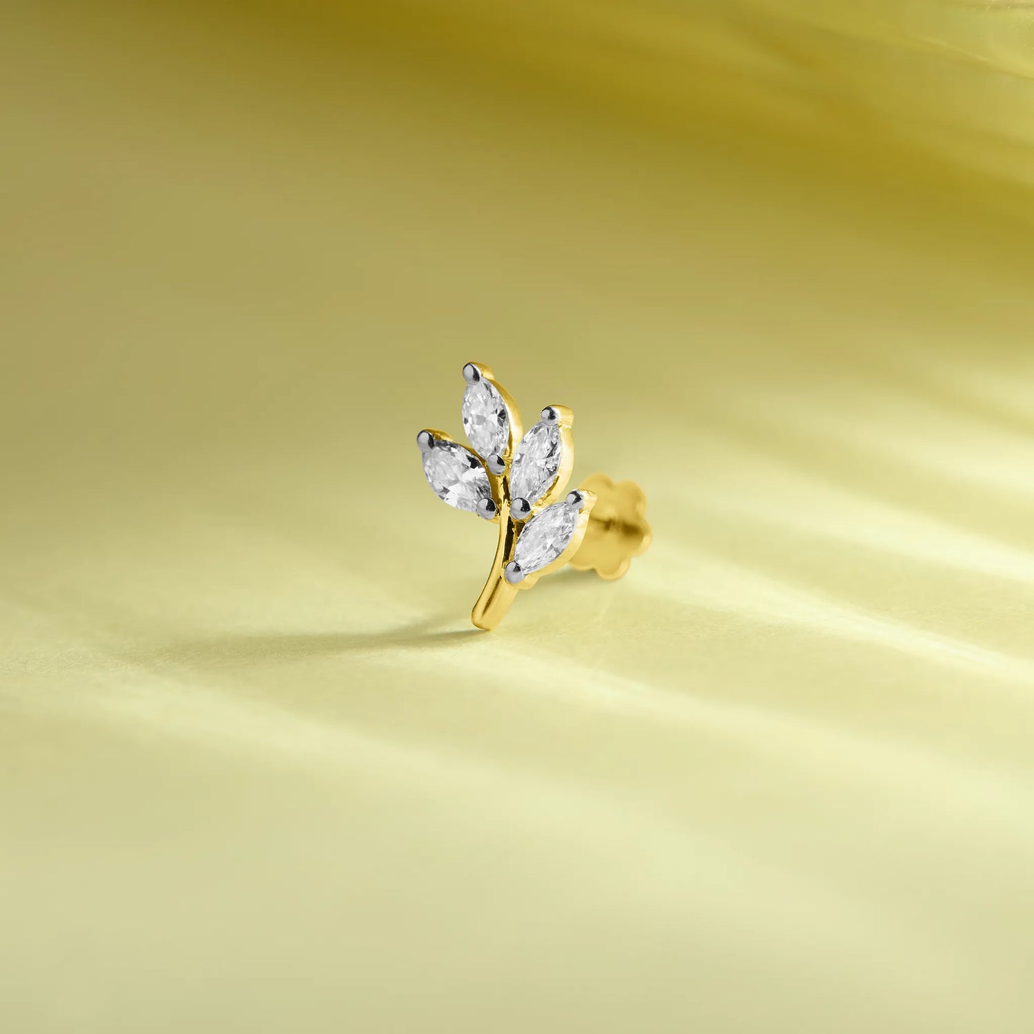 Leaf Gem 4 Solitaire Leaf Nose Pin Gold With Diamond For Women