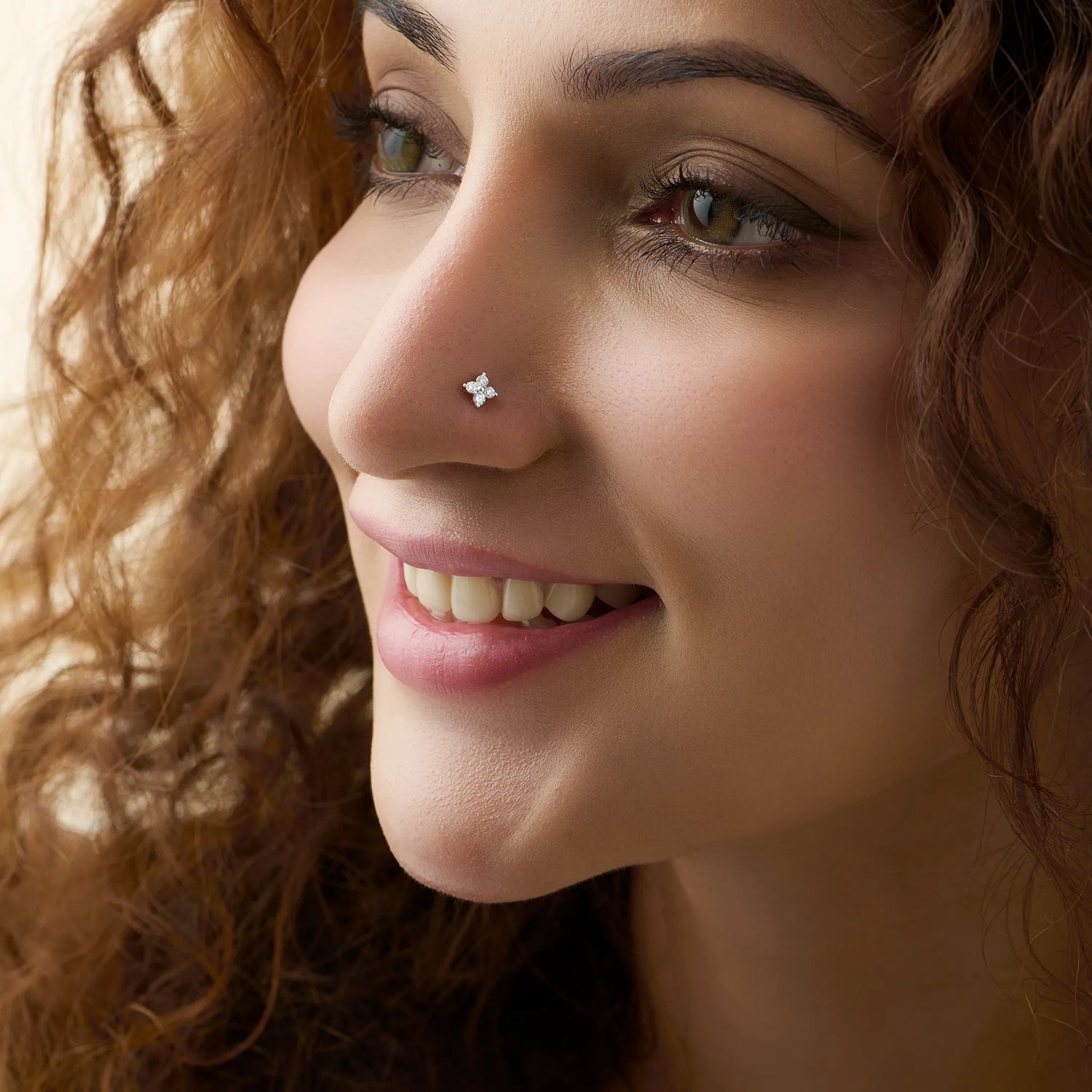 Daisy Chic 4 Petal Flower Gold Diamond Nose Pin For Women