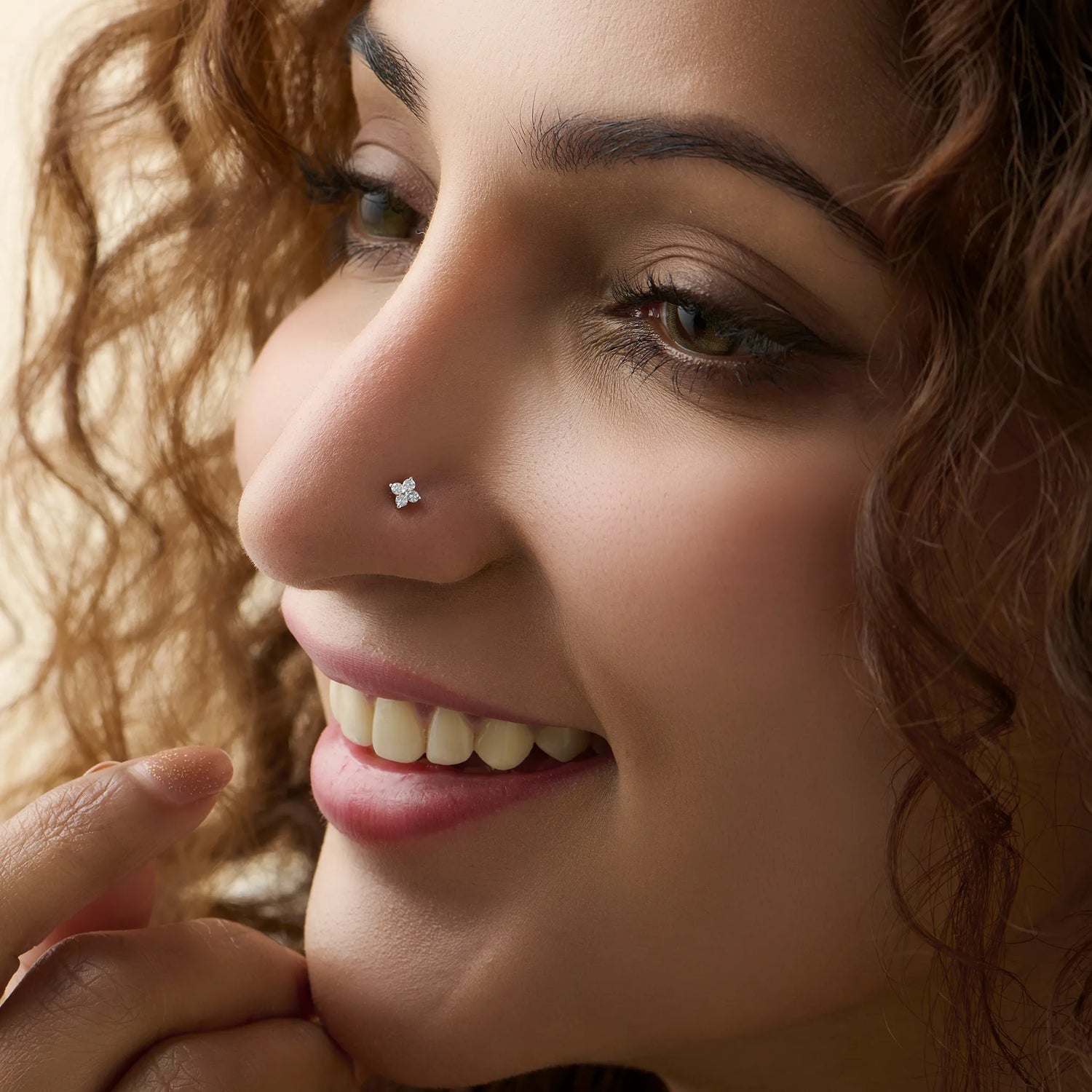 Floral Quad Diamond Nose Pin Gold For Women Online