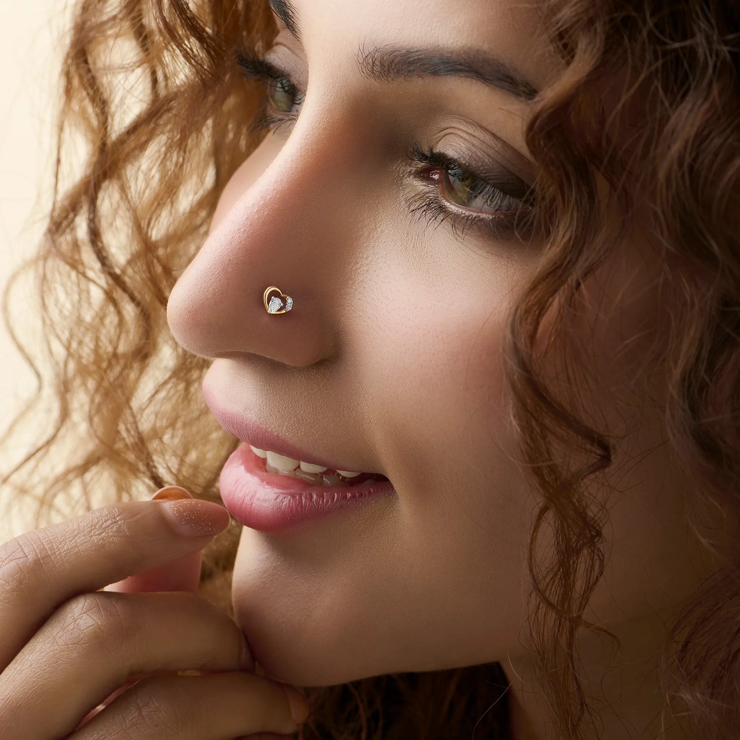 Heart Dew Nose Pin Gold With Diamond For Women