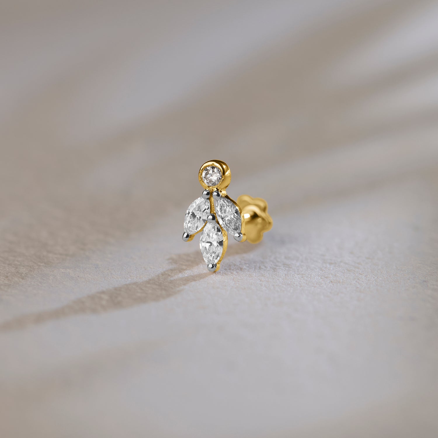 Gem Tree Nose Pin In Gold And Diamond For Females