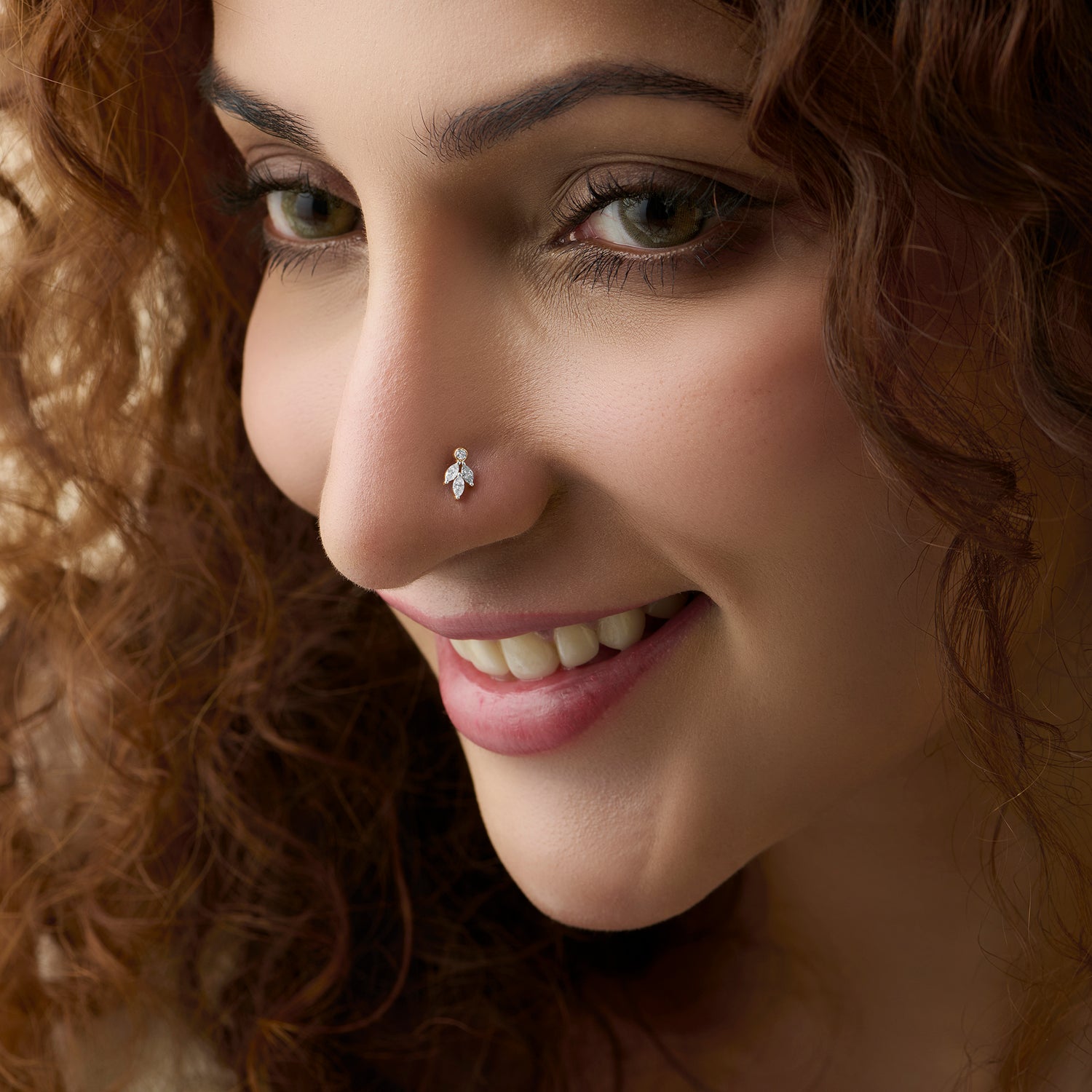 Gem Tree Nose Pin In Gold And Diamond For Females