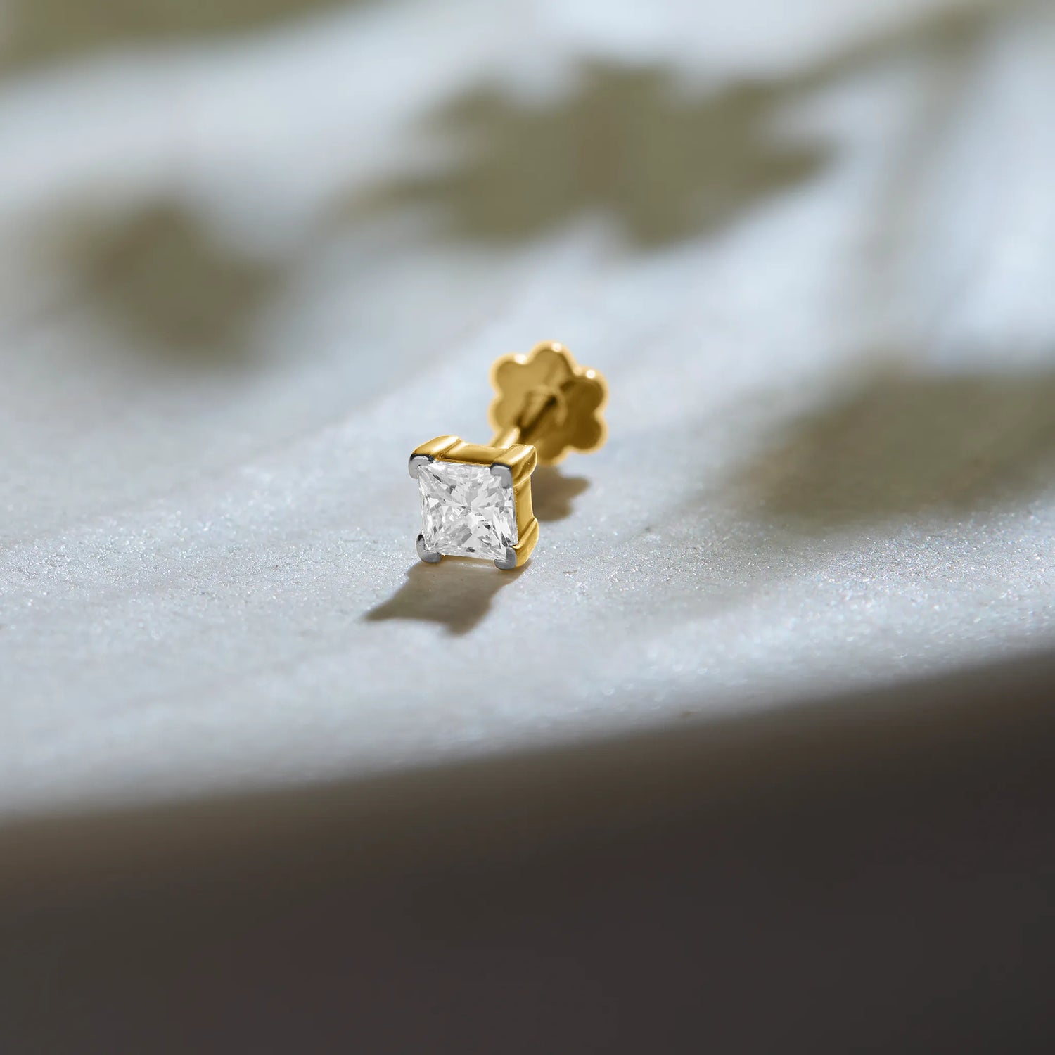 Royal Princess Square Shape Single Solitaire Diamond Nose Pin Design From Kerala In Gold