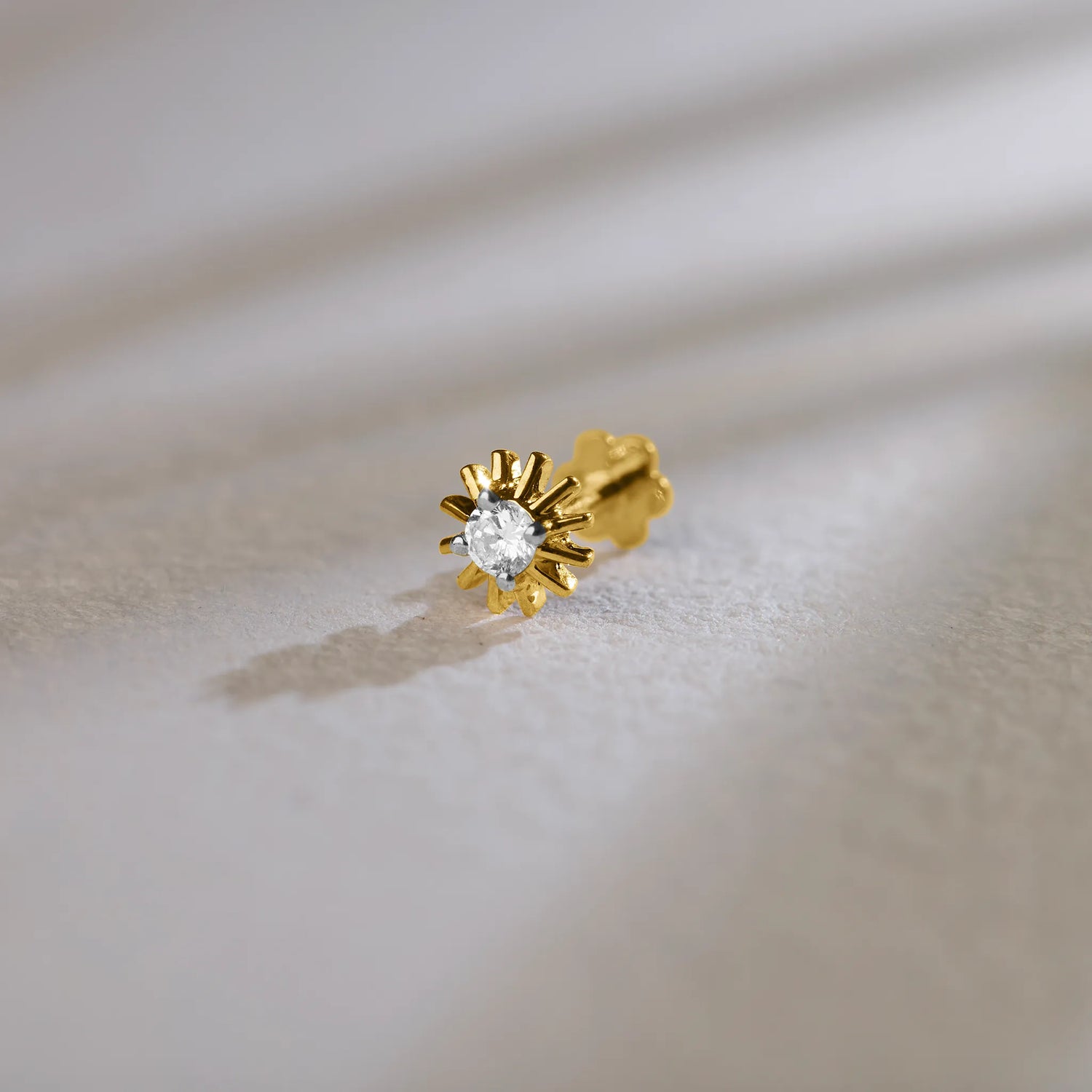 Sunburst Charm Sun Rays Inspired Diamond Nose Pin Gold