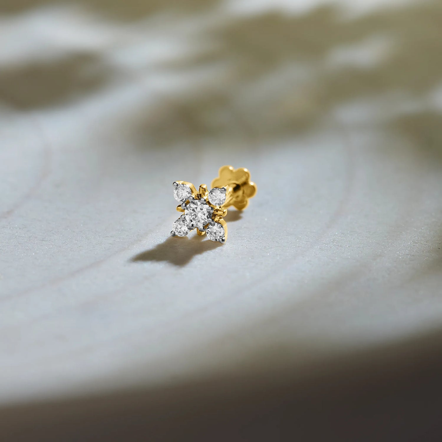 Petal Radiant Flower Inspired Nose Pin Gold And Diamond