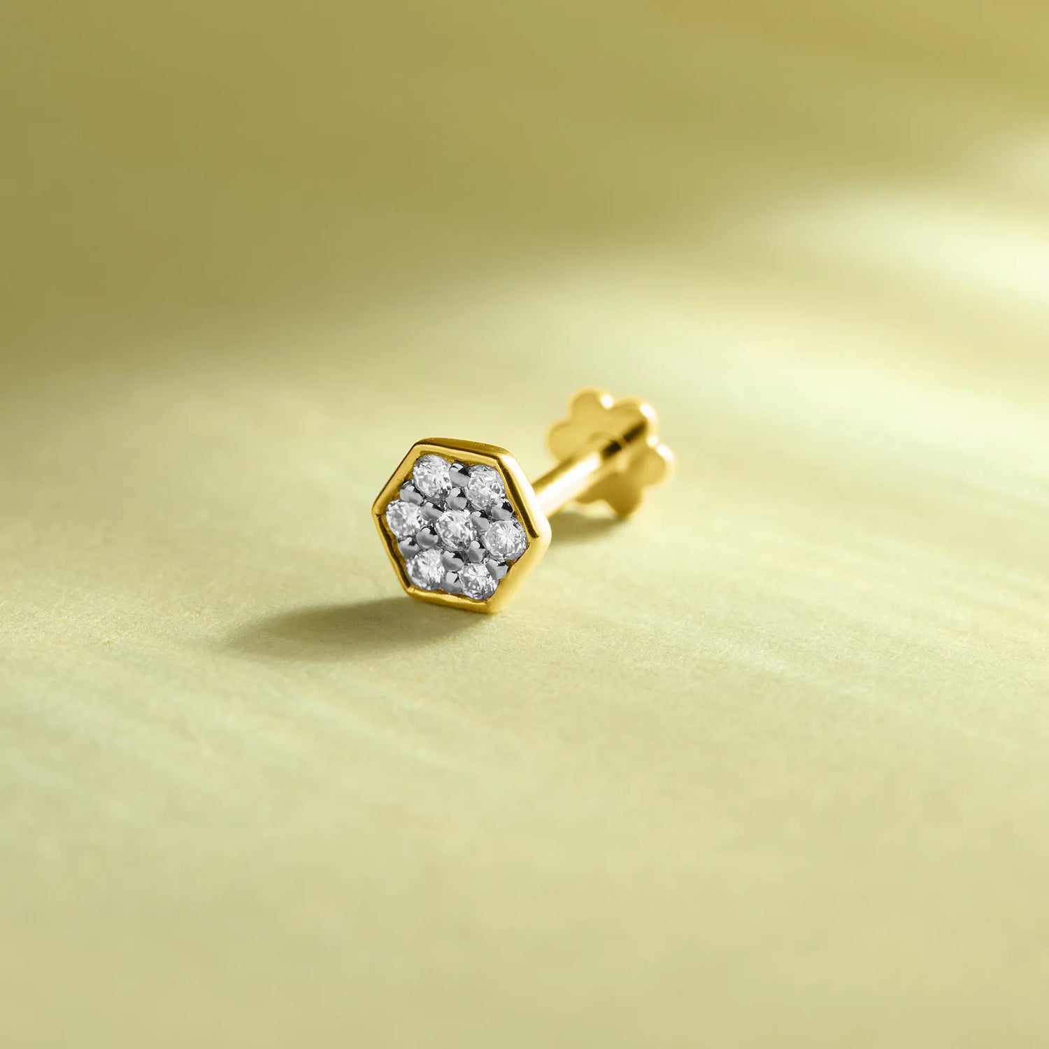 Minimal Hex Honeycomb Inspired Pattern Nose Pin Gold With Diamond