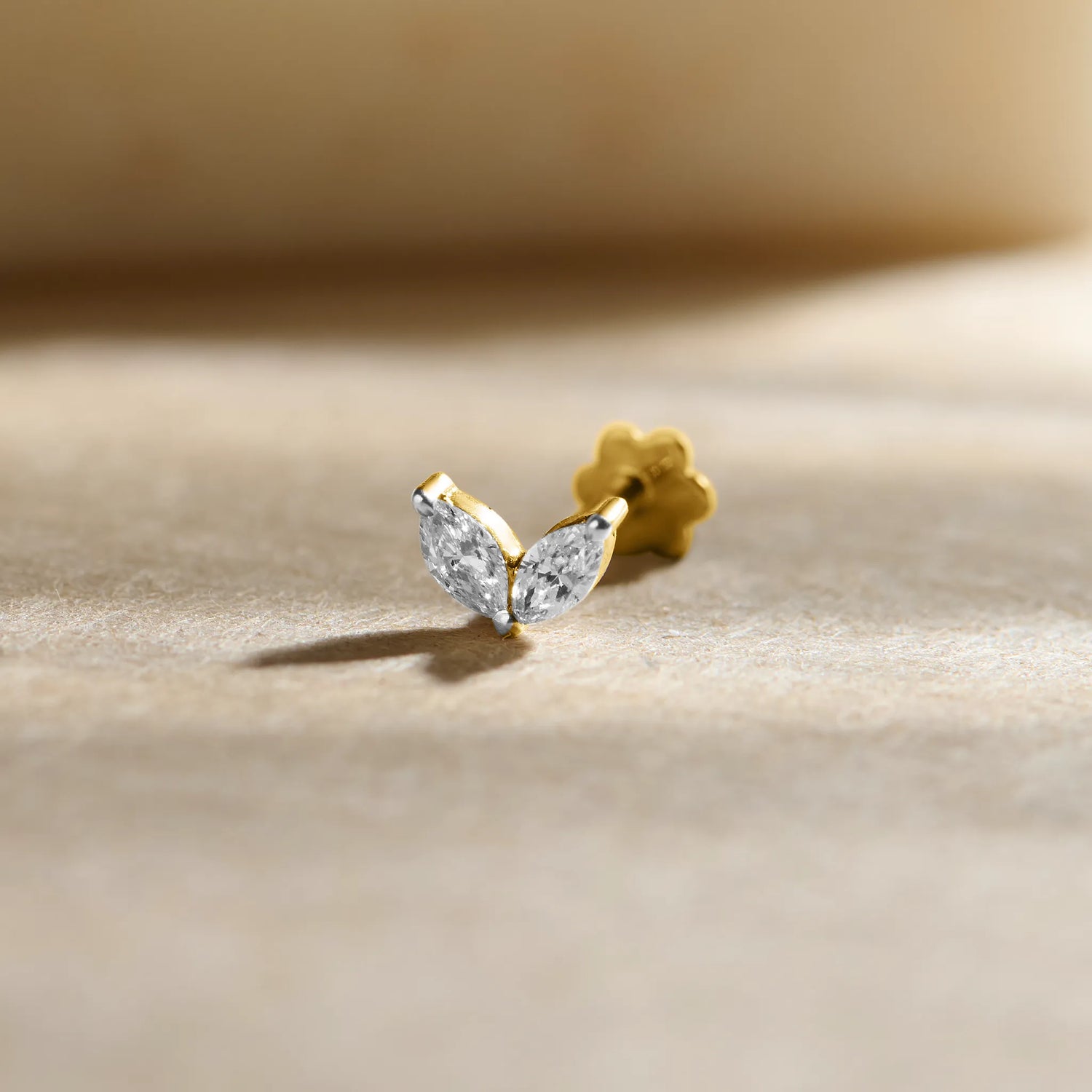 Twin Spark Two Solitaire Petals Inspired Nose Pin Gold With Diamond