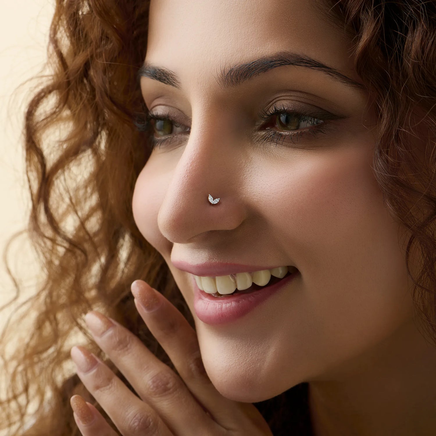 Twin Spark Two Solitaire Petals Inspired Nose Pin Gold With Diamond