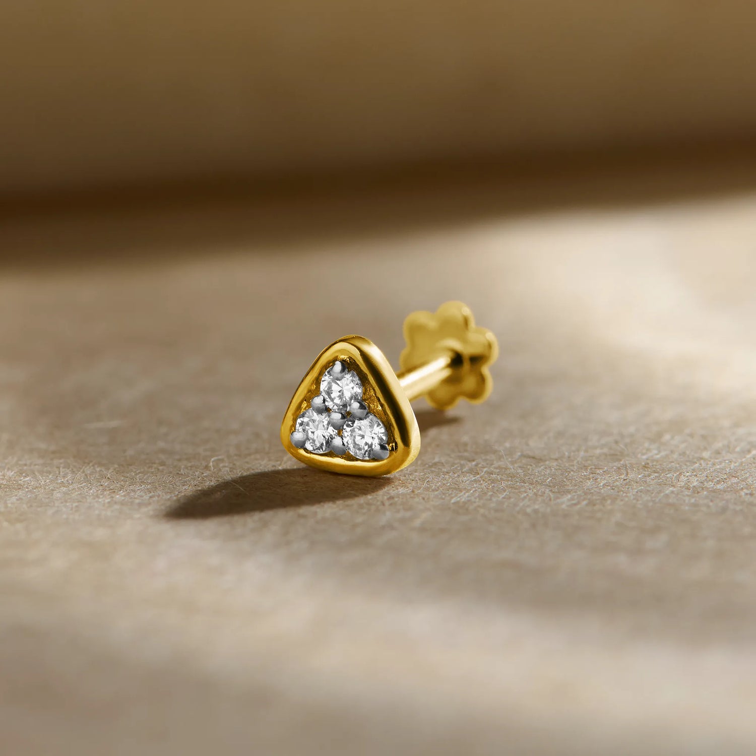 Triangle Glow Three Diamond And Gold Nose Pin For Women Online