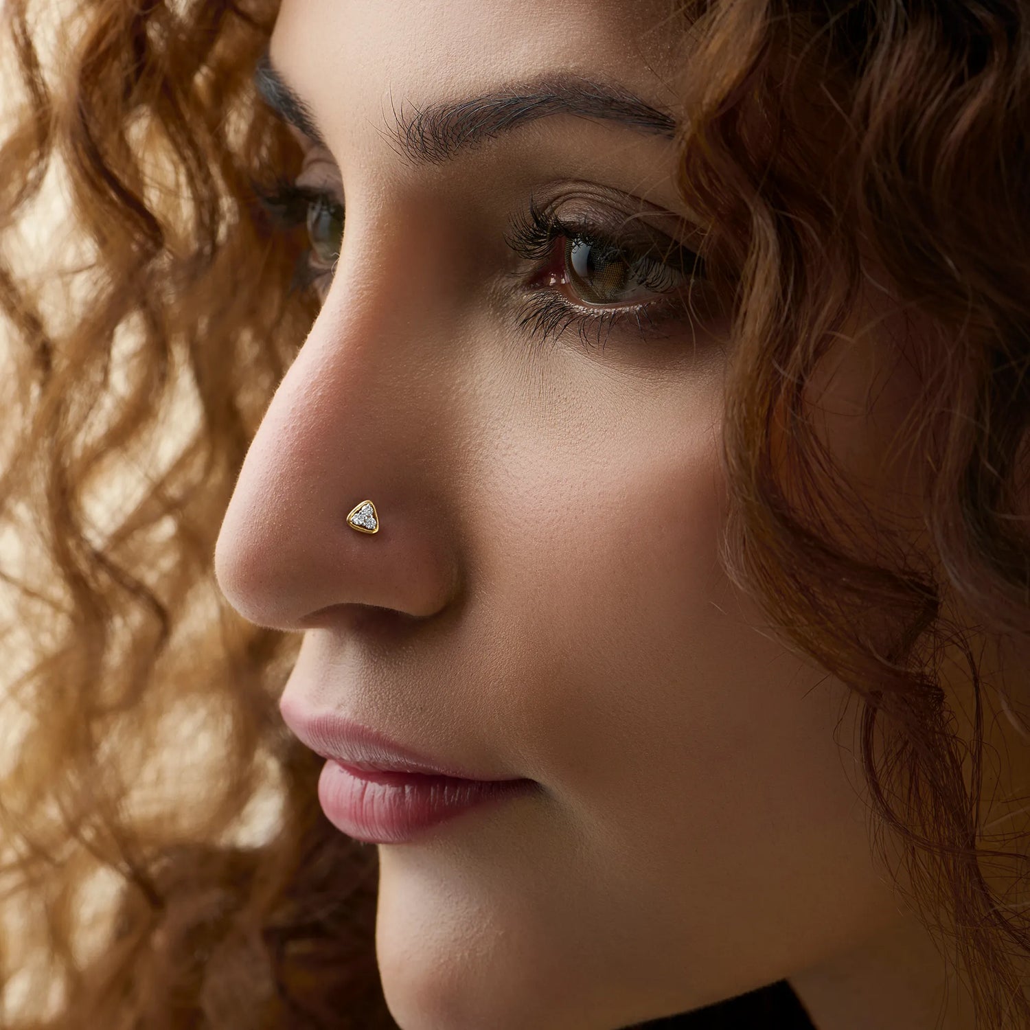 Triangle Glow Three Diamond And Gold Nose Pin For Women Online