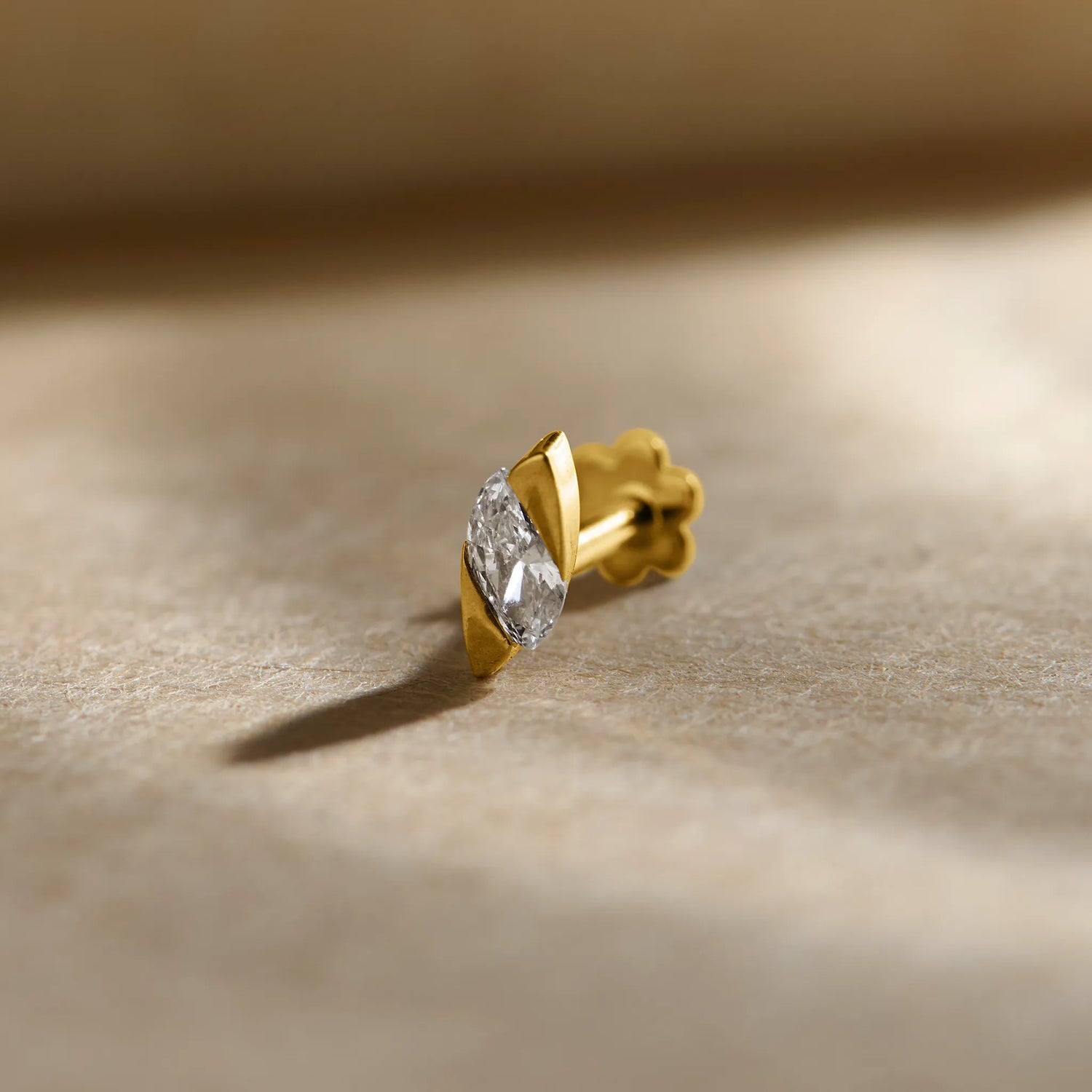 Marquise Gleam Nose Pin Gold And Diamond Design For Females